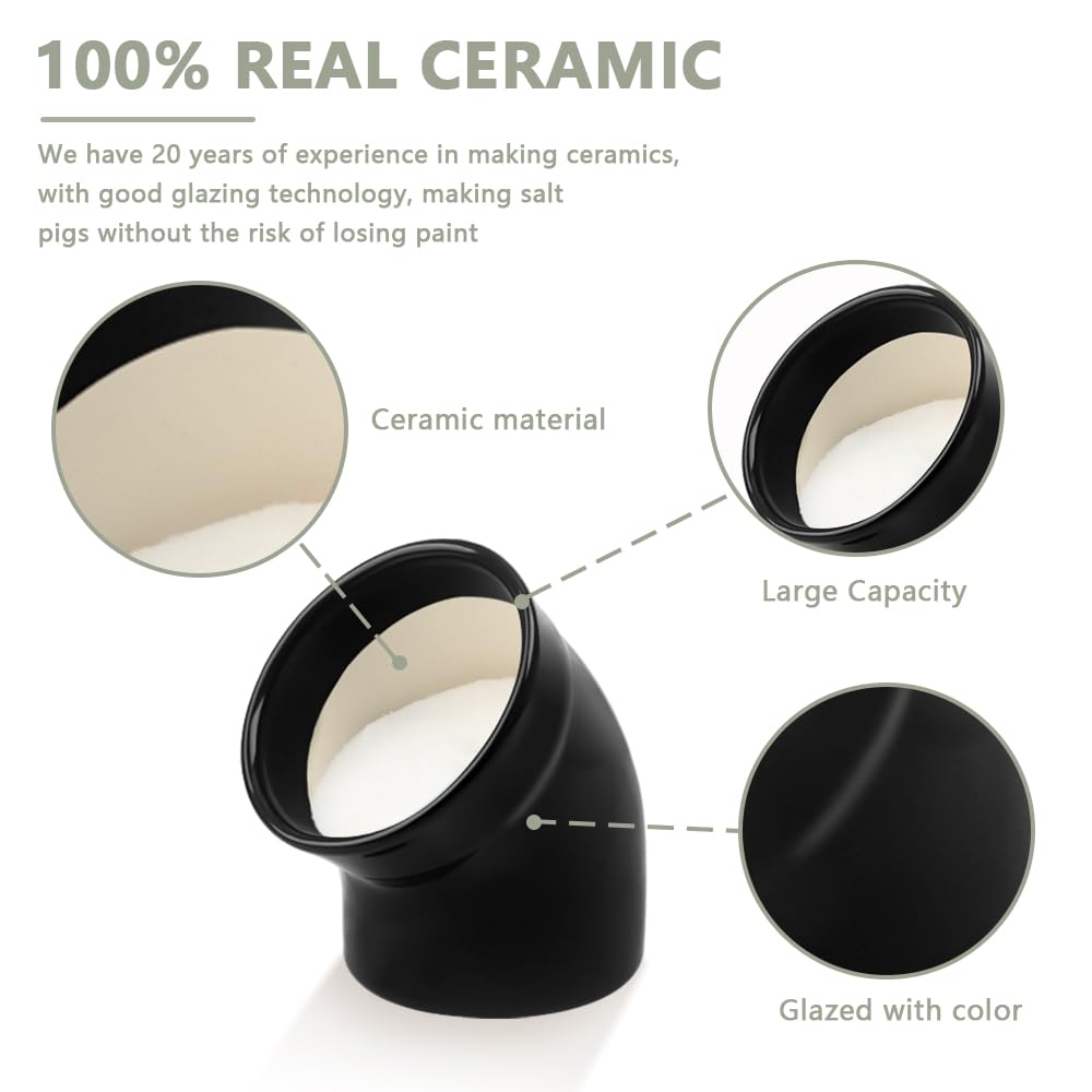 Modern Minimalist Ceramic Salt Pig - Dishwasher Safe Salt Cellar with Wide Opening for Easy Seasoning Access - Stylish Black Countertop Salt Holder for Kitchen, Dining & Cooking Use