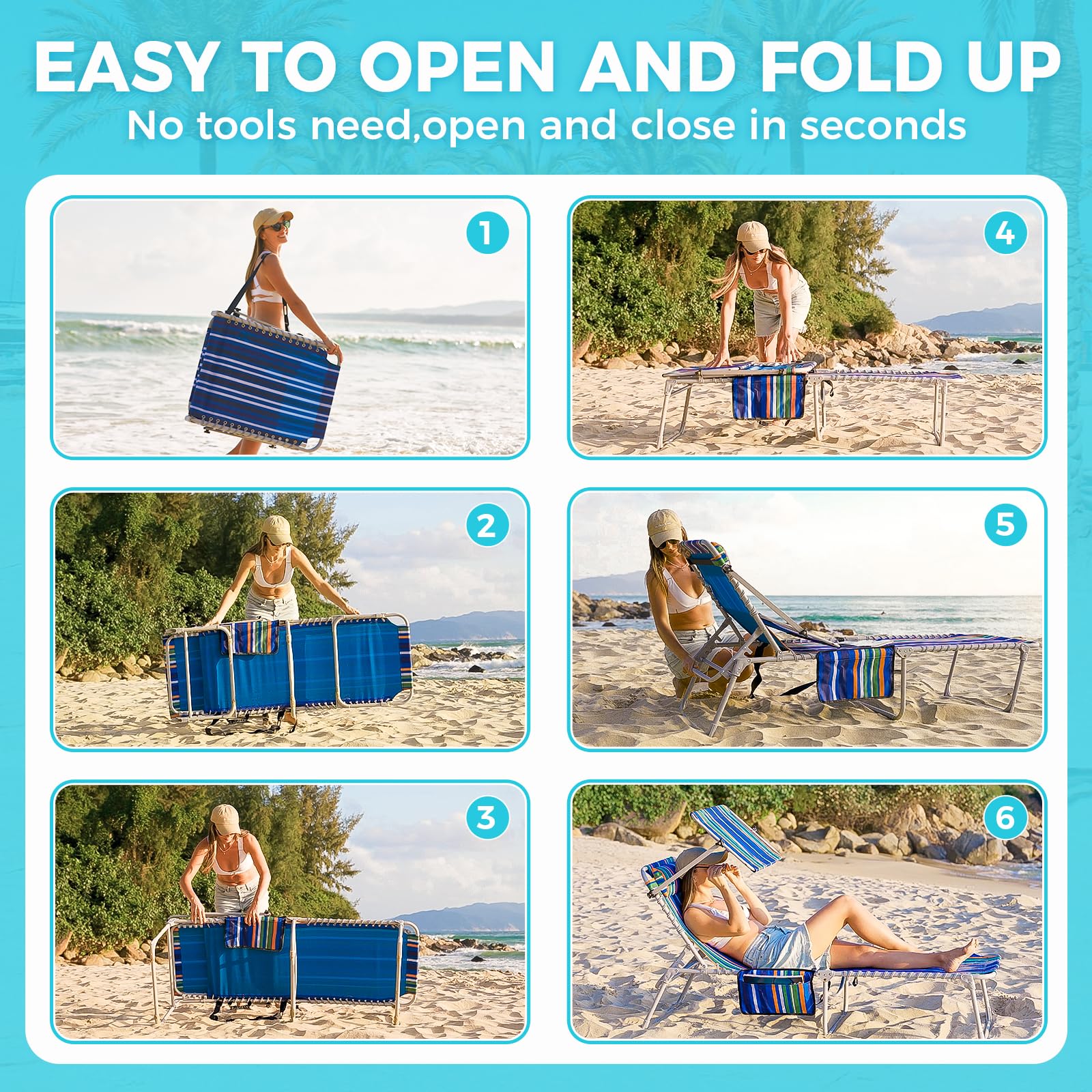 WEJOY Adjustable Folding Chaise Lounge Chair with Canopy Shade & Headrest Pillow - Portable Outdoor Sunbathing Chair for Beach, Pool, Lawn, Camping & Backyard Relaxation | Perfect for Tanning, Lounging & Reading by the Water