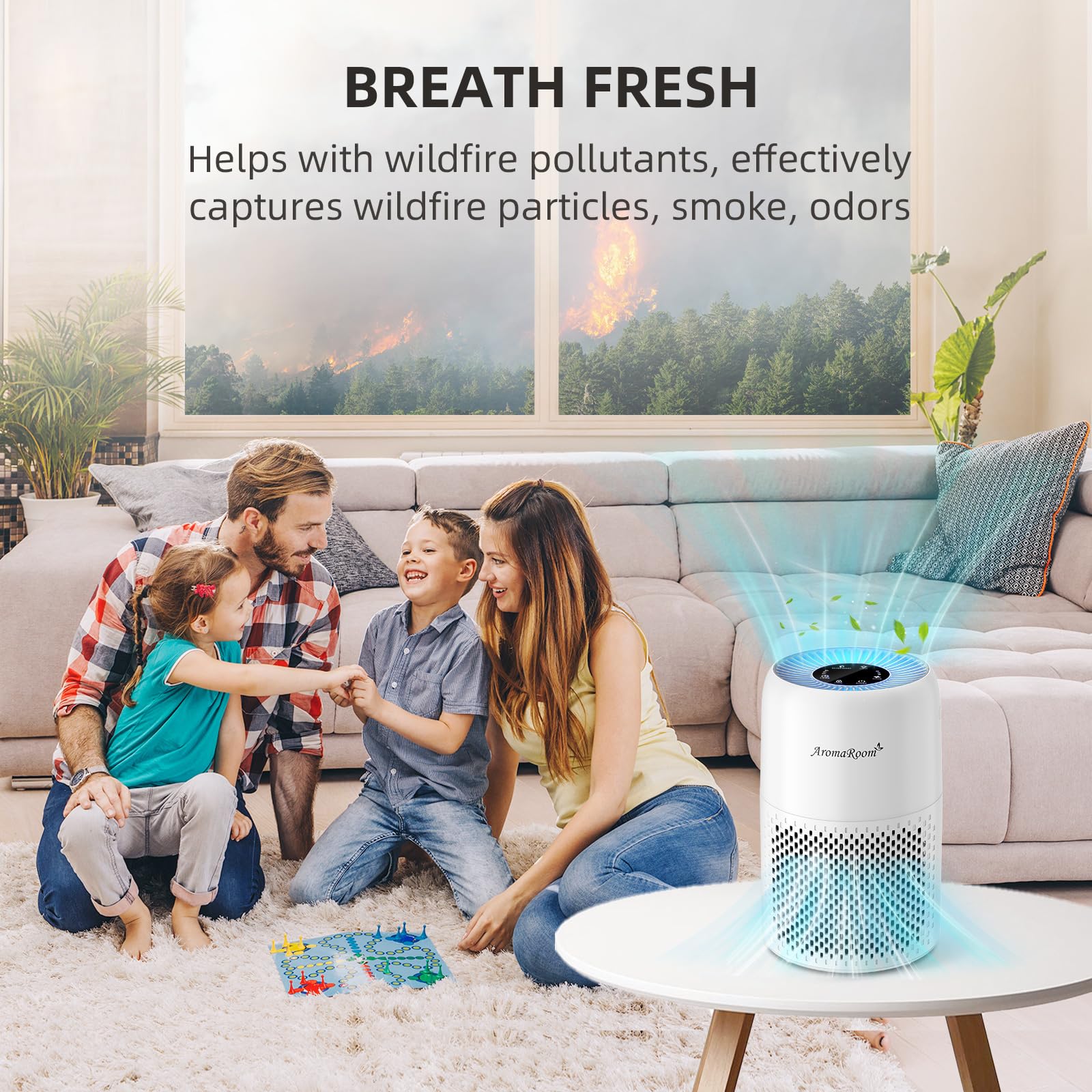 AromaRoom True HEPA13 Air Purifier for Bedroom - 3-in-1 Pet Air Cleaner with Aroma Pad, Eliminates Wildfire Smoke, Pollen & Pet Dander - Ultra Quiet 22dB for Baby Room, Office & Dorm - Blue Light Night Mode | Perfect for Allergy Relief & Fresh Air in Small Spaces