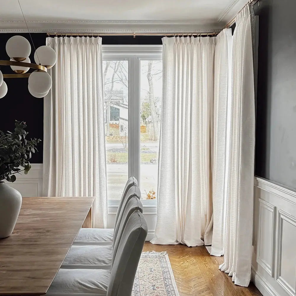 Lydia Jacquard Pleated Curtains for Living Room & Bedroom - Elegant Brick Pattern Blackout Drapes for Home Decor