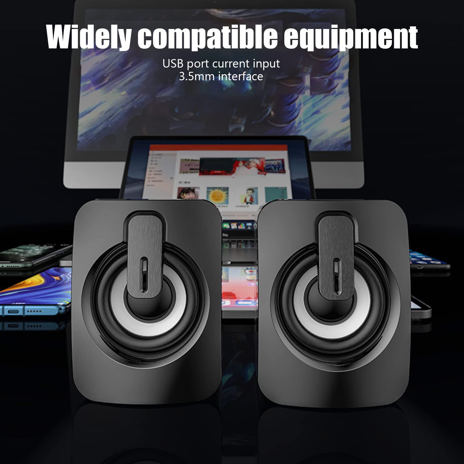 Mini USB Powered Stereo Computer Speakers - Low Distortion Wired Desktop PC Laptop Gaming Speakers for Home Office & Gaming Setup