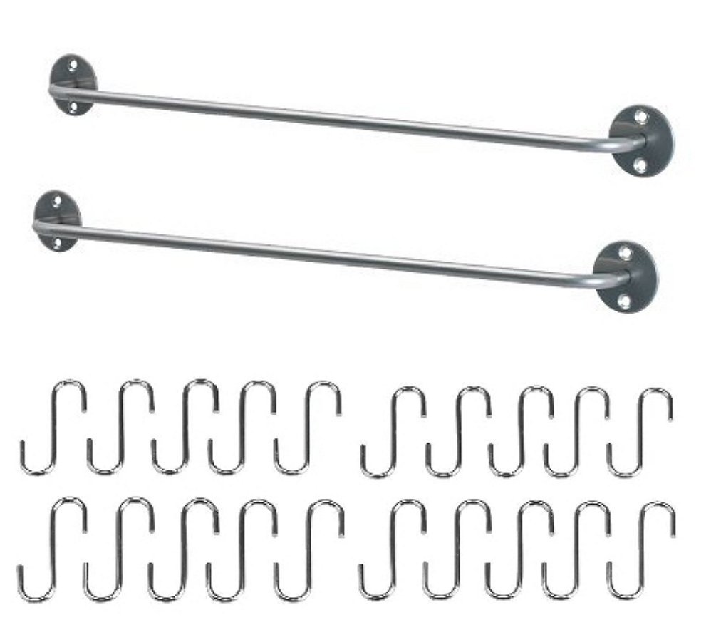 Stainless Steel Kitchen Organizer Set - 2 Rails & 20 Hooks for Utensils & Spices | Space-Saving IKEA-Style Wall Mount Storage Solution | Perfect for Small Kitchens, Pantries & RV Cooking Areas