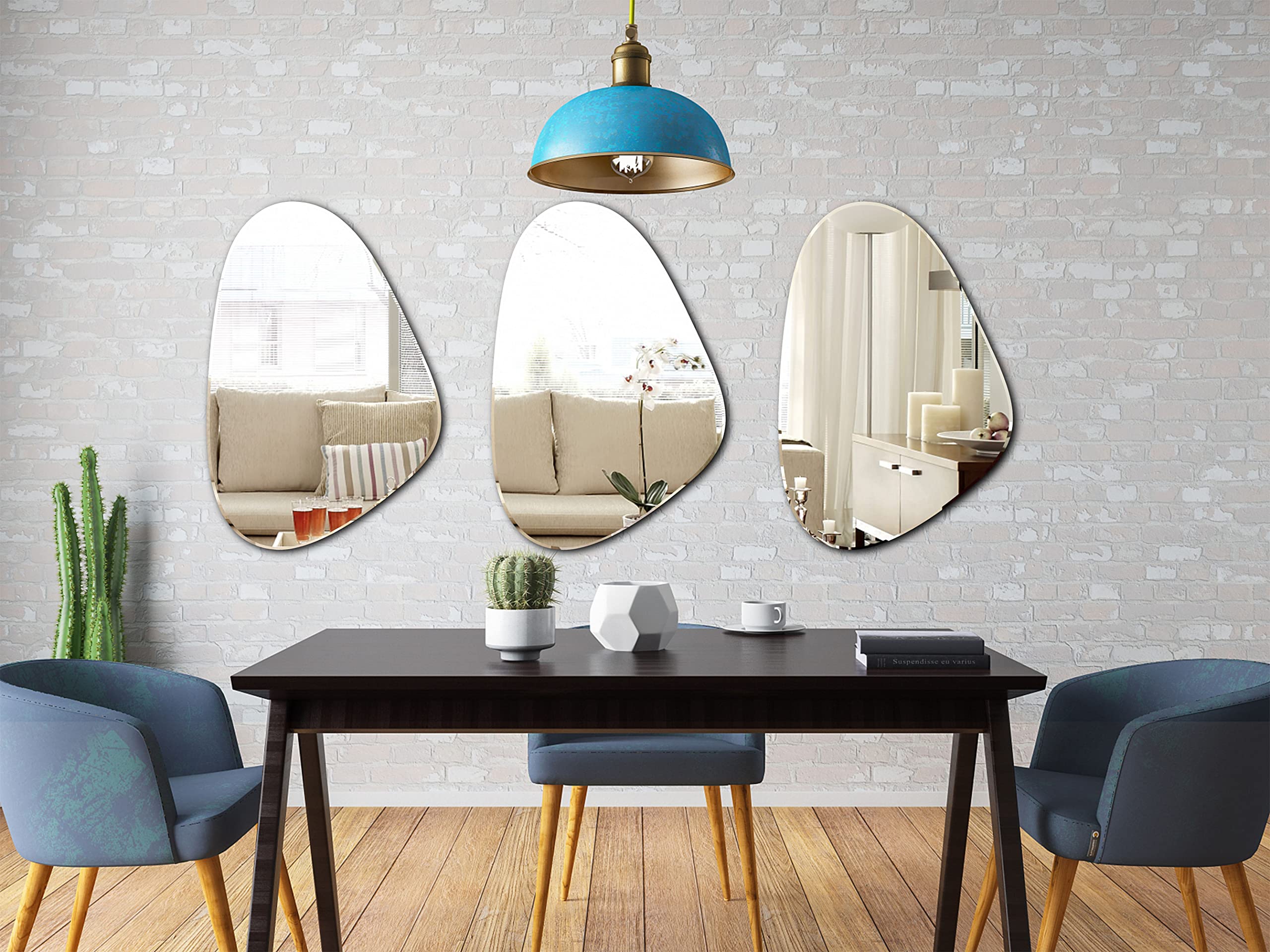 Yanliff Irregular Mirror Wall Decor - Modern Frameless Asymmetric Beveled Wall Mirror (13.4x20 Inches, Silver) - Unique Home Decor for Living Room, Bedroom & Entryway