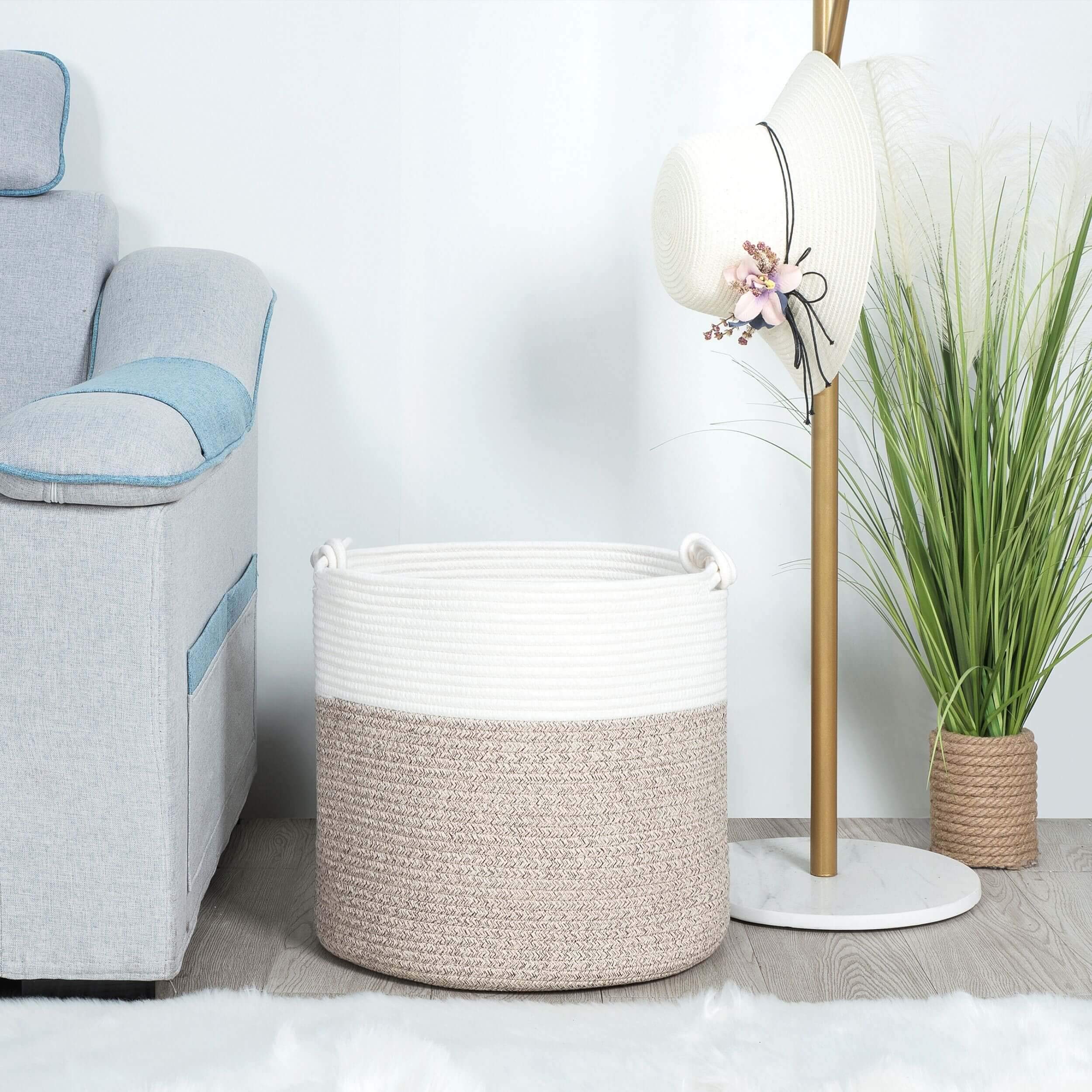 MINTWOOD 15 x 14.2 Inch Woven Cotton Rope Storage Basket - Multi-Purpose Organizer for Toys, Laundry, Nursery, Blankets & Pet Supplies (Light Brown) | Perfect for Home, Bedroom, Kids Room & Gift Giving