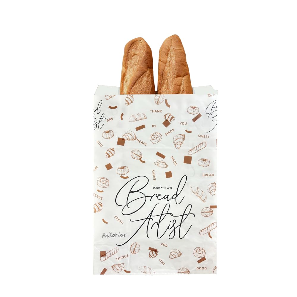 50 Pack Large Paper Bread Bags with Front Window - 13.8 x 9.5 x 4.3 Inch Eco-Friendly Bakery Bags for Homemade Bread, Pastries & Gift Giving - Includes Stickers for Easy Labeling - Perfect for Bakeries, Farmers Markets & Home Bakers