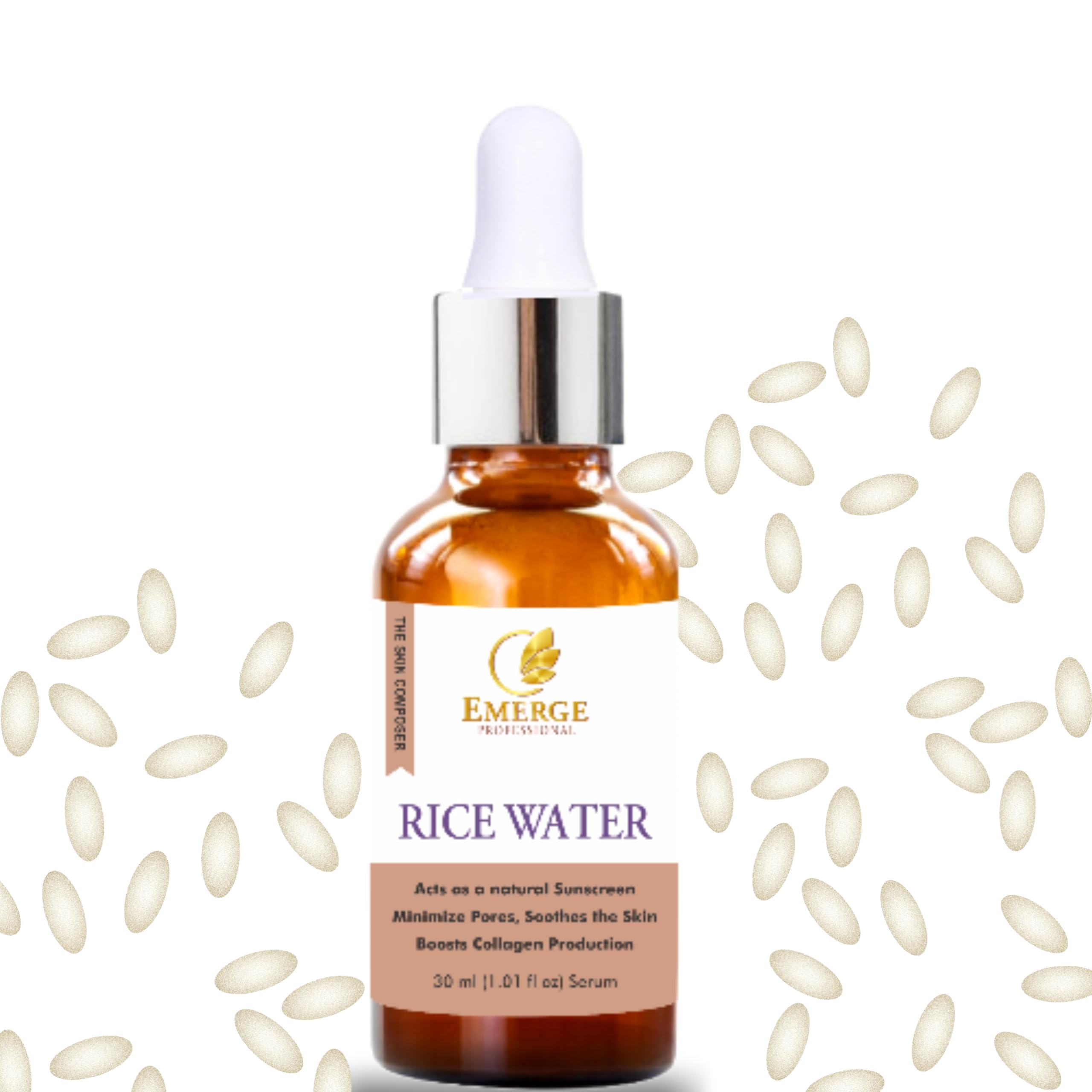 EMERGE Professional Rice Water Serum for Glass Skin - Brightening & Hydrating Facial Treatment for Glowing Complexion | Perfect for Daily Skincare & Night Routine