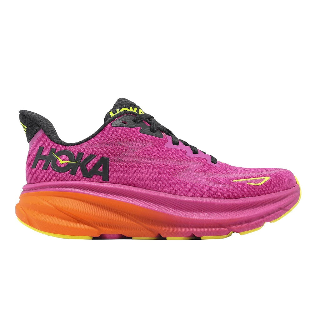 HOKA Women's Clifton 9 Running Shoes - Lightweight Cushioned Sneakers for Women, Fuchsia/Black - Perfect for Road Running, Jogging & Daily Workouts