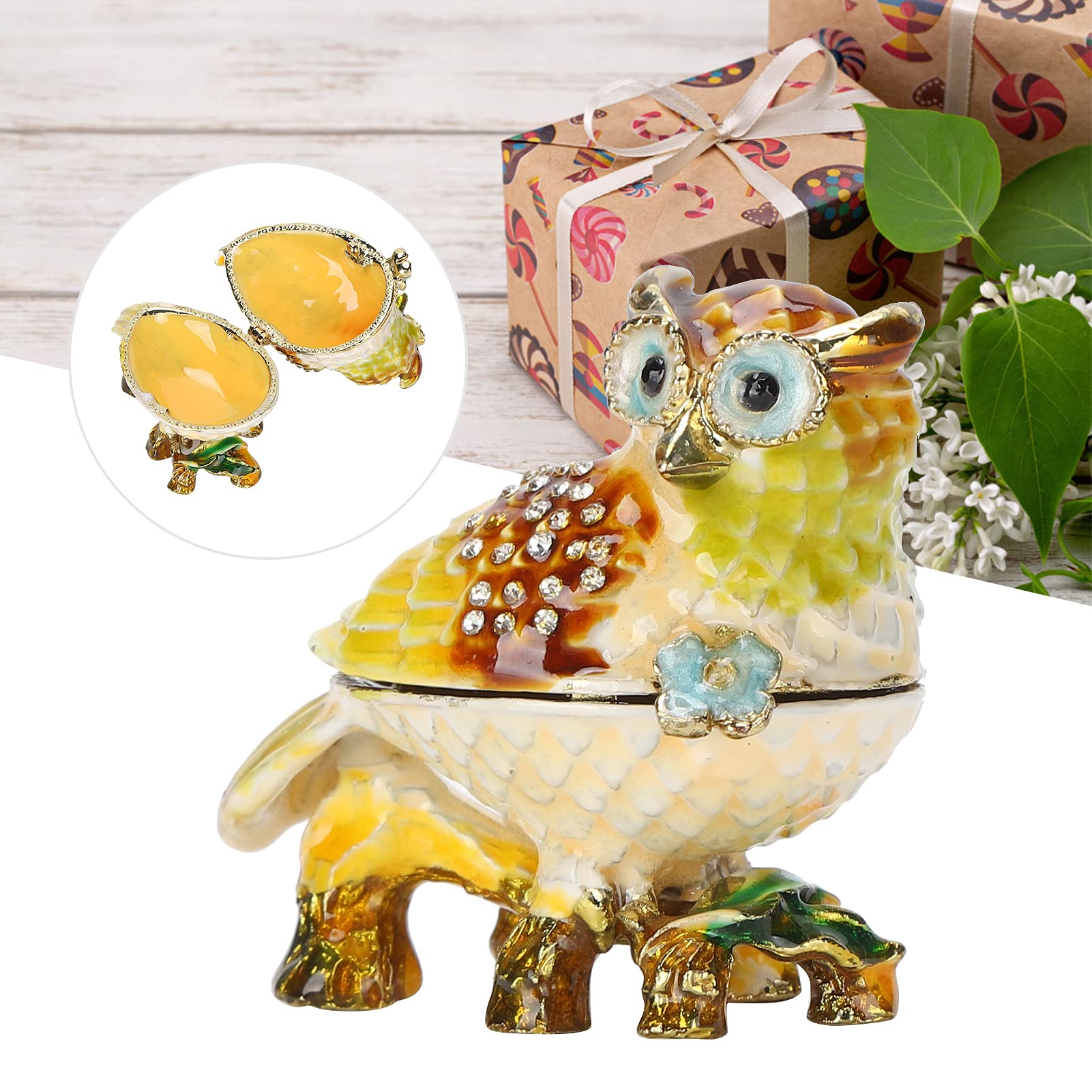 Exquisite Owl Jewelry Box with Rhinestones - Elegant Textured Owl Trinket Box for Necklaces, Rings & Earrings - Perfect for Home Decor, Gift Giving & Vanity Organizer
