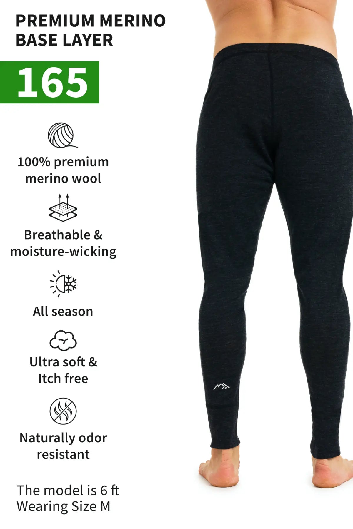 Premium Men's Merino Wool Pants 165 - Soft & Breathable Heathered Black Trousers for Outdoor Hiking, Travel & Casual Wear