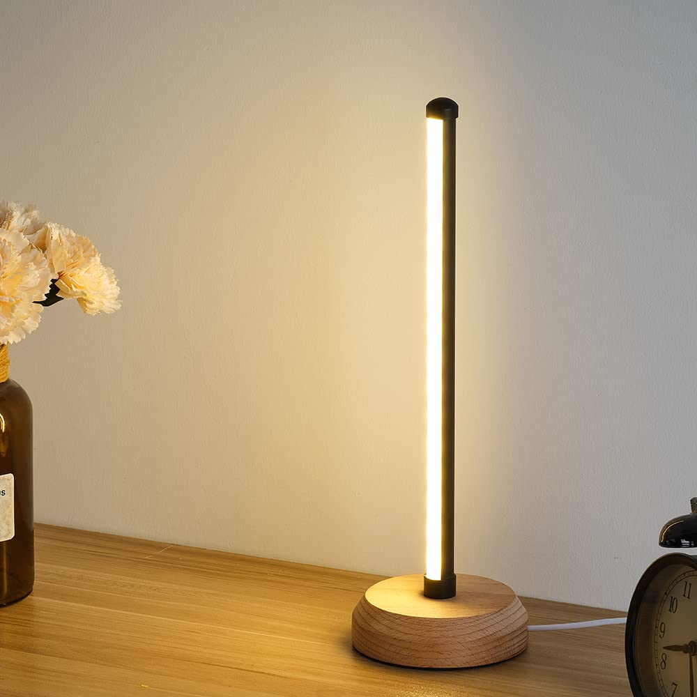 ANLAIBO Modern LED Wood Table Lamp - 3-Color Temperature Adjustable Bedside Light, Dimmable Nightstand Lamp for Bedroom, Warm White Reading Light, Unique Home Decor Gift for Housewarming, Birthday & Christmas | Perfect for Bedside, Living Room & Office Lighting
