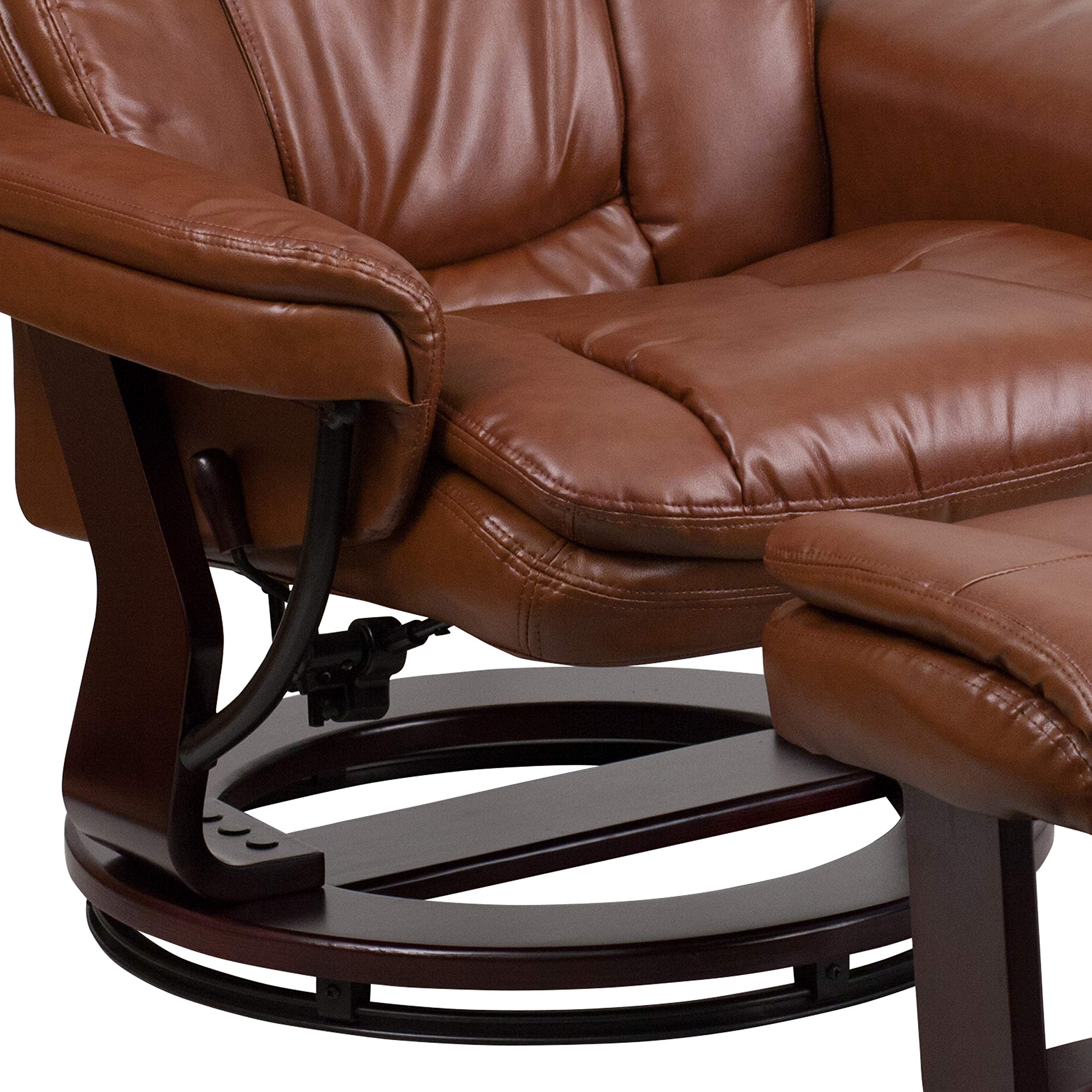 EMMA + OLIVER Multi-Position Recliner Chair with Curved Ottoman - Swivel Wood Base in Vintage LeatherSoft - Perfect for Living Room, Home Theater & Office Relaxation