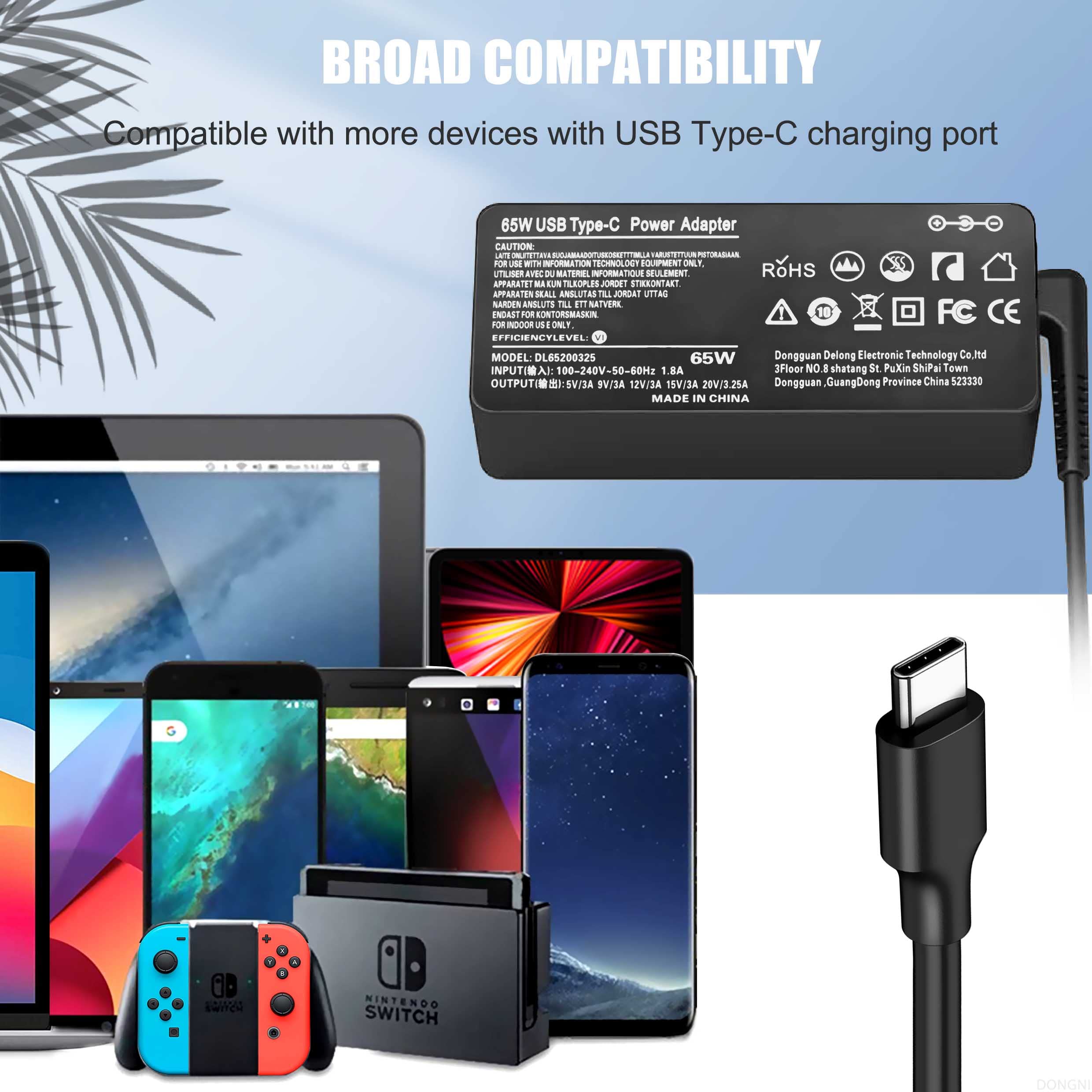 65W 45W USB C Fast Charger for Lenovo Yoga & HP EliteBook Laptops - Compatible with Yoga 9/7/6, C630/C930/C940, EliteBook 840/860/830 Series - Portable Power Adapter for Home, Office & Travel