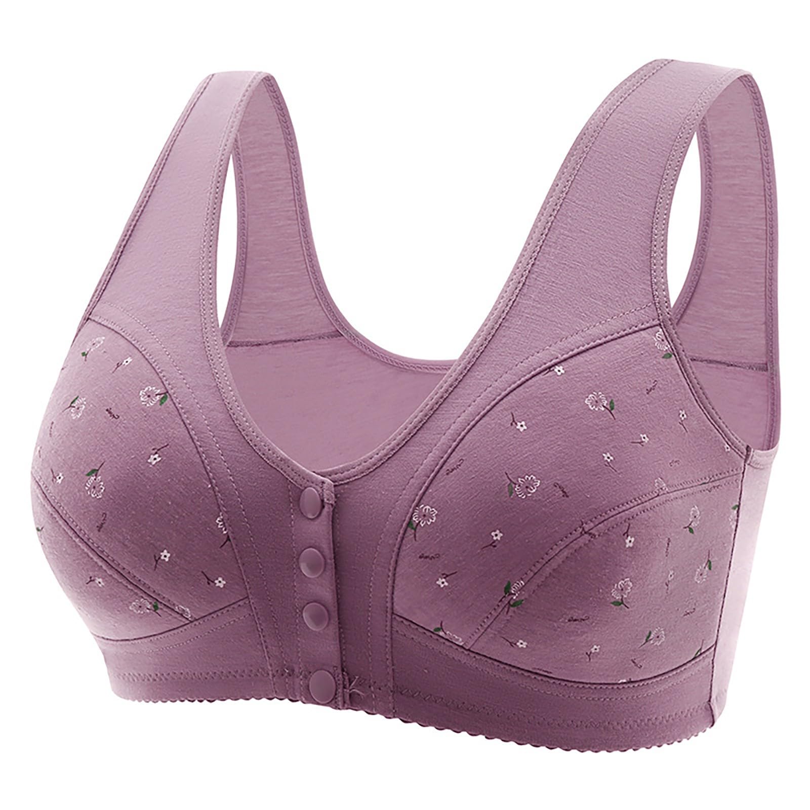 Wireless Front Closure Bras for Women - Full Coverage Support Bra with Daisy Design, Comfortable Button-Up Bra for Older Women - Perfect for Everyday Wear, Workouts, and Relaxation