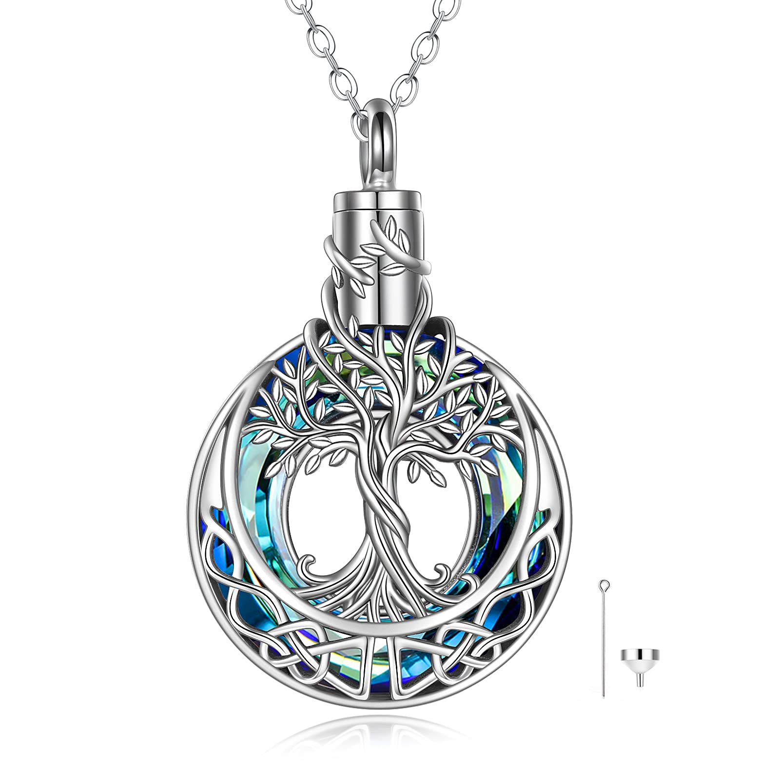 Tree of Life Urn Necklace - 925 Sterling Silver Cremation Jewelry for Ashes with Crystal | Memorial Keepsake for Women & Men | Perfect for Remembrance, Grieving & Honoring Loved Ones