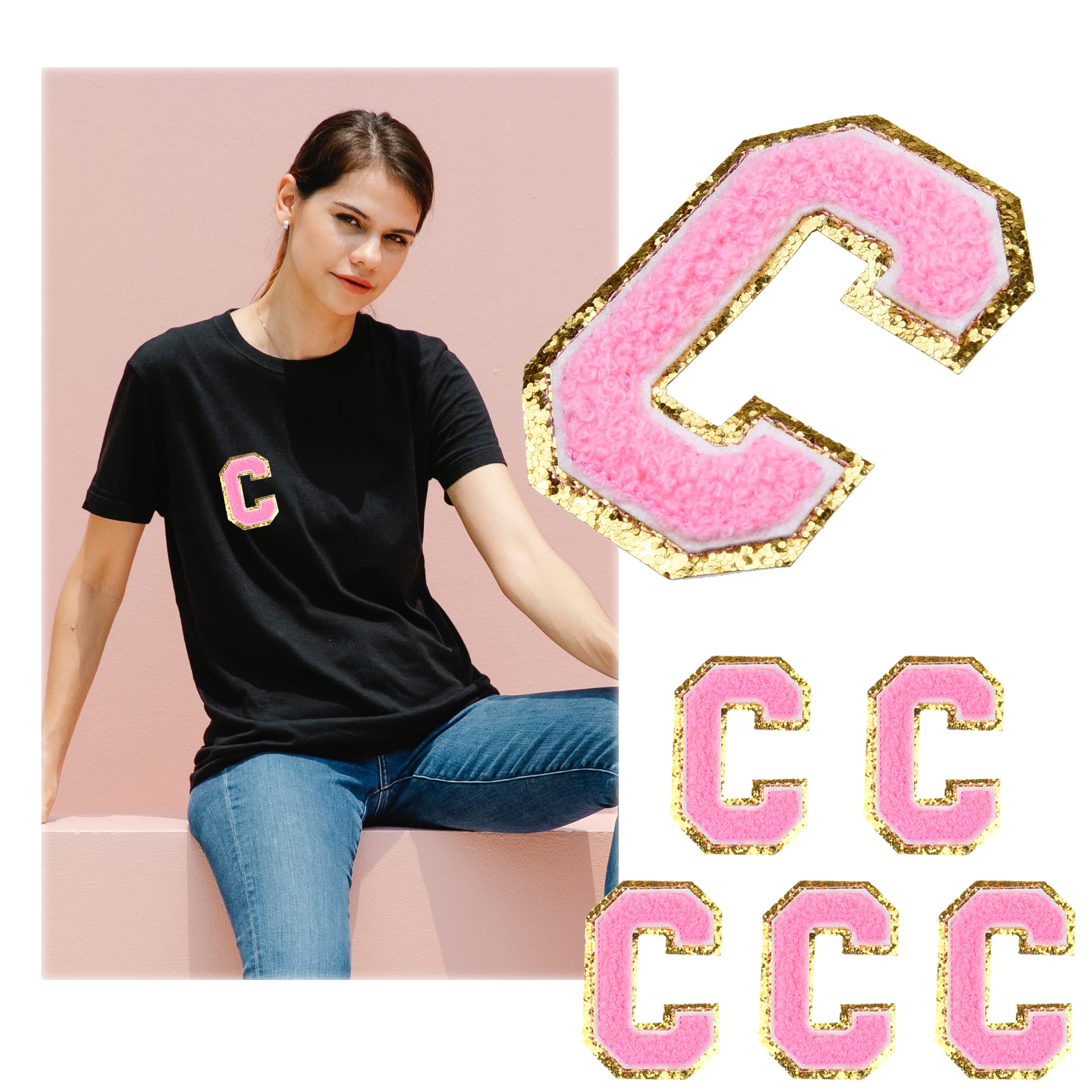 Kare & Kind Iron On Letter Patches - C Alphabet Chenille Embroidered Sew On/Iron On Patches for Clothing, Shirts, Uniforms, Dresses, Jackets, Bags, Hats - DIY Crafting, Arts & Sewing Supplies for Customizing Handmade Items & Personalizing Gifts