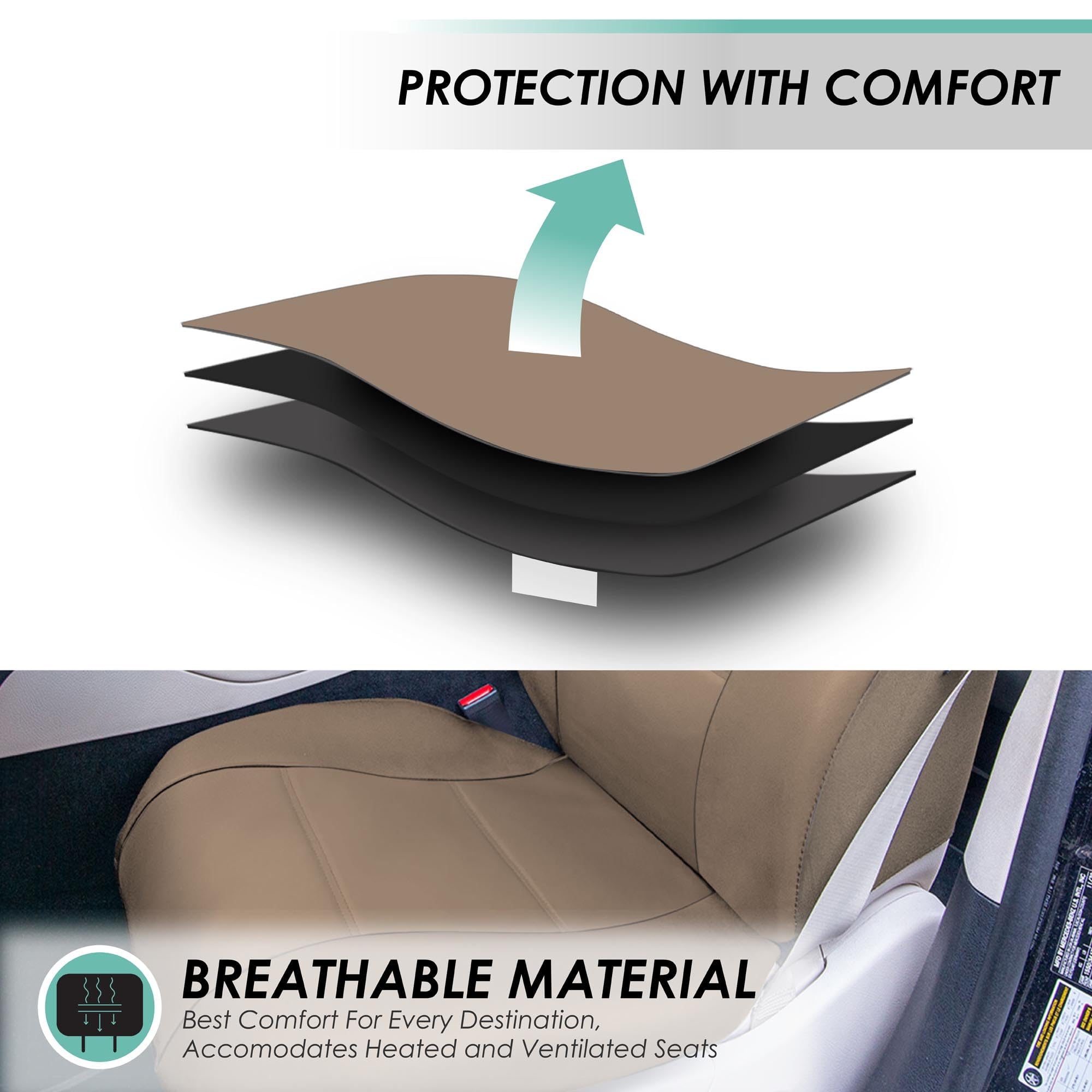 FH Group Classic PU Leather Car Seat Covers Set - Airbag Compatible, Universal Fit for Cars, Trucks & SUVs (Solid Tan) | Premium Protection & Style for Daily Commute, Road Trips & Family Outings