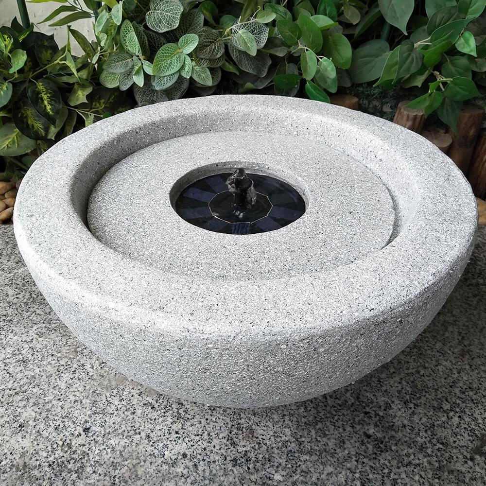 Solar-Powered Stone Bowl Water Fountain - Light Grey | Outdoor Garden Decor, Patio & Backyard Relaxation