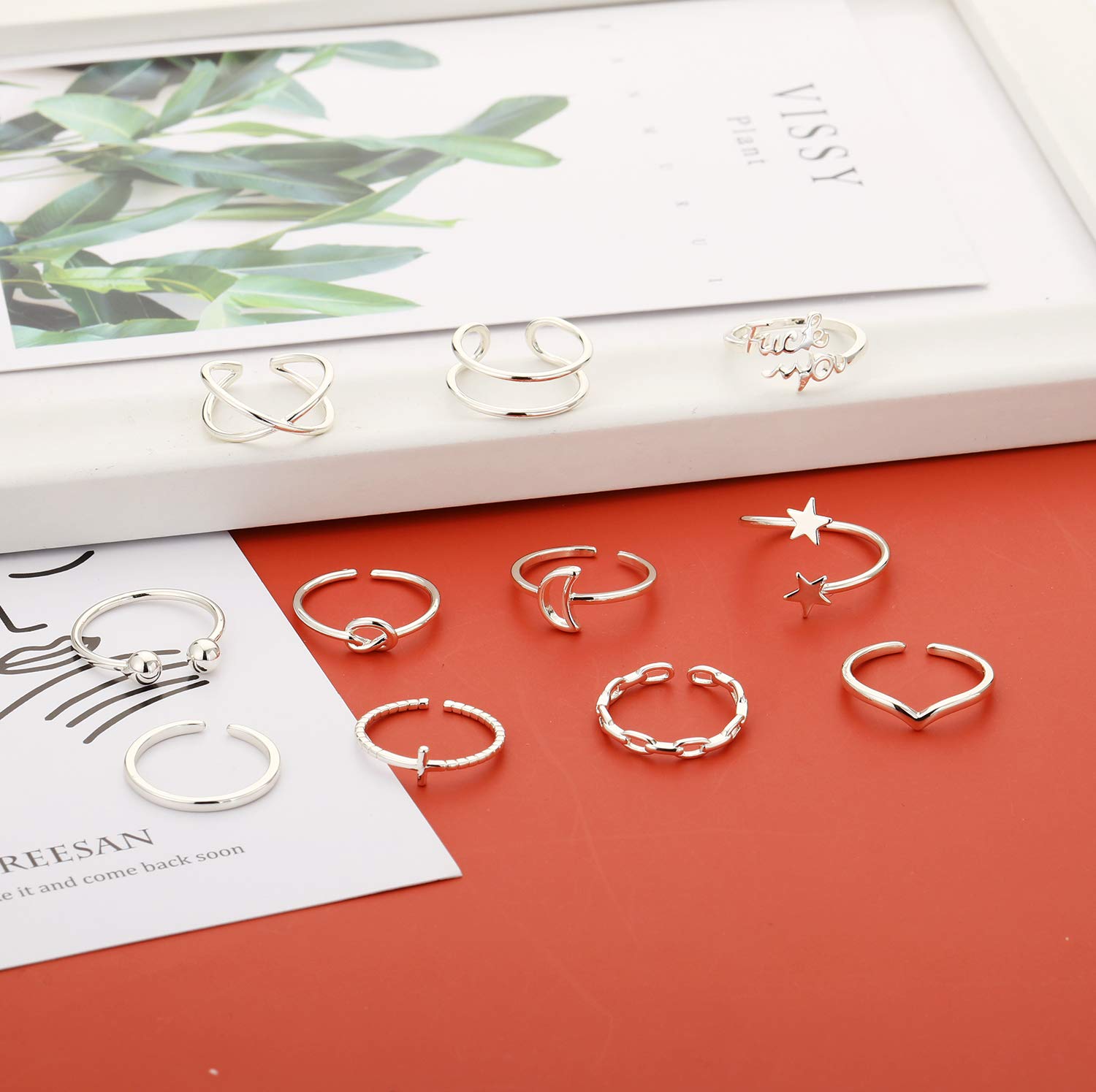 Honsny 11PCS Adjustable Stackable Rings for Women - Silver & Gold Knuckle Rings Set, Trendy Joint Finger Rings Pack for Teens & Women | Perfect for Daily Wear, Parties, Gifts & Fashion Accessories