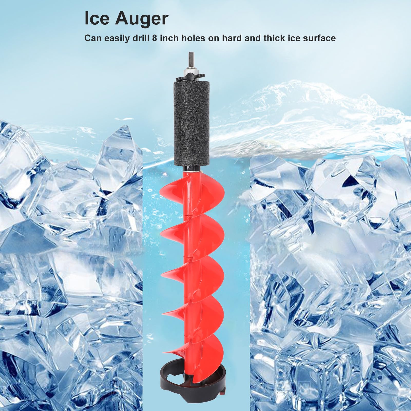 6 Inch Cordless Ice Fishing Auger with Nylon Bit, 28 Inch Length - Includes Locator Cutter & Wrench for Easy Ice Drilling - Perfect for Winter Fishing & Outdoor Adventures