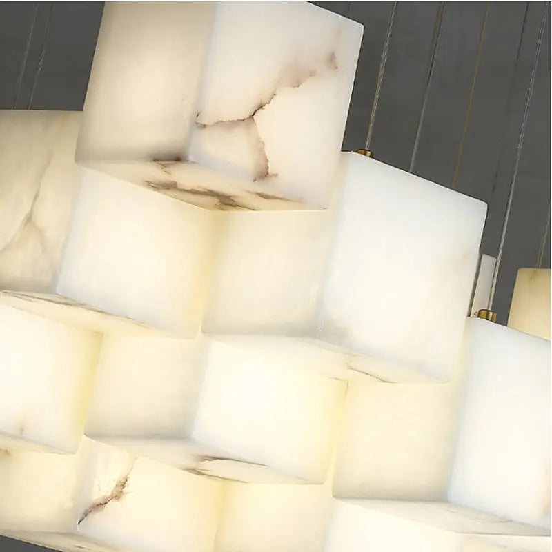 White Marble LED Cube Chandelier - 7/9/18/25/36 Lights Modern Ceiling Fixture for Dining Room, Living Room & Bedroom Lighting