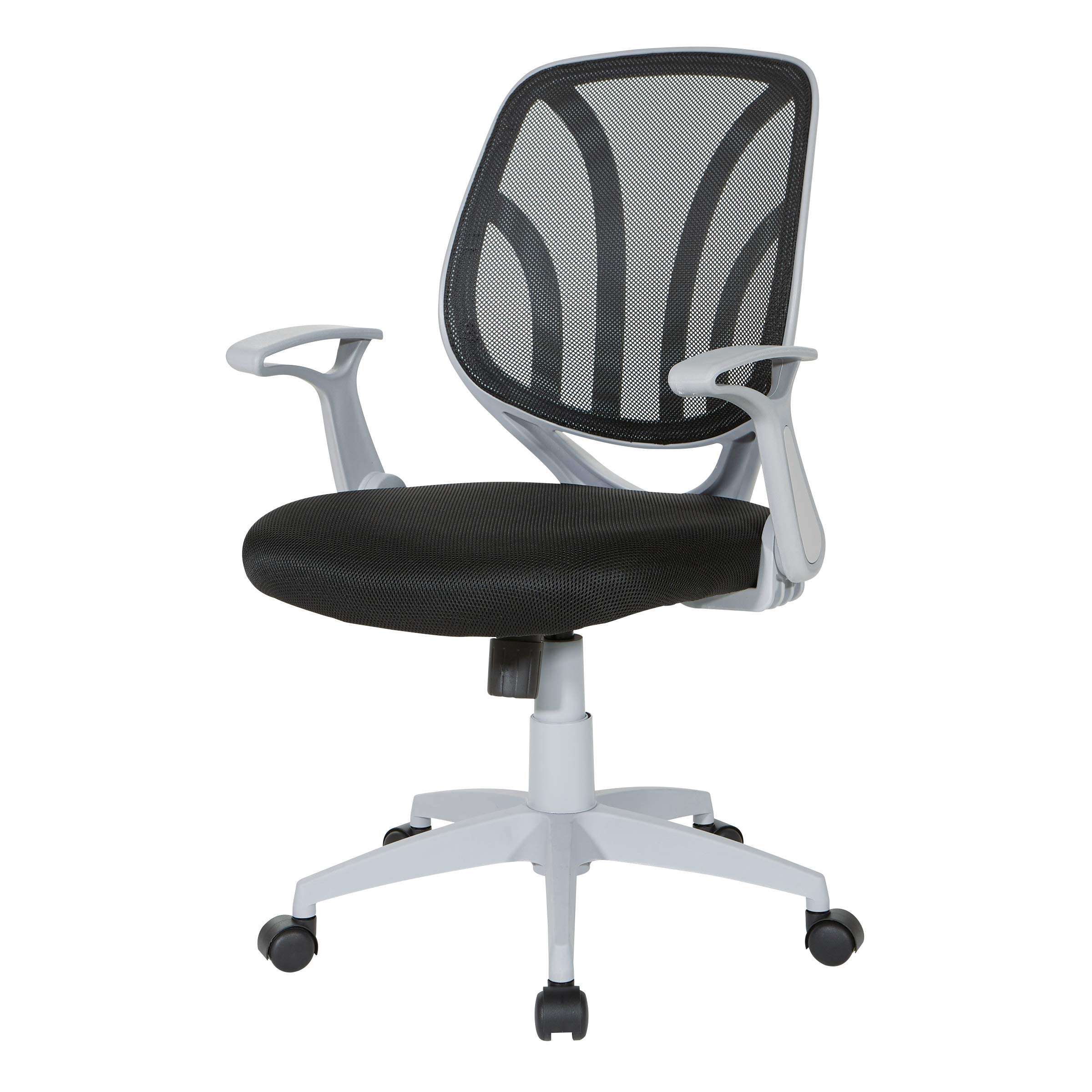 Office Star Screen Back Office Task Chair with Built-in Lumbar Support & Flip Arms - Ergonomic Black Mesh Chair with Grey Frame for Home Office, Workstation & Conference Rooms