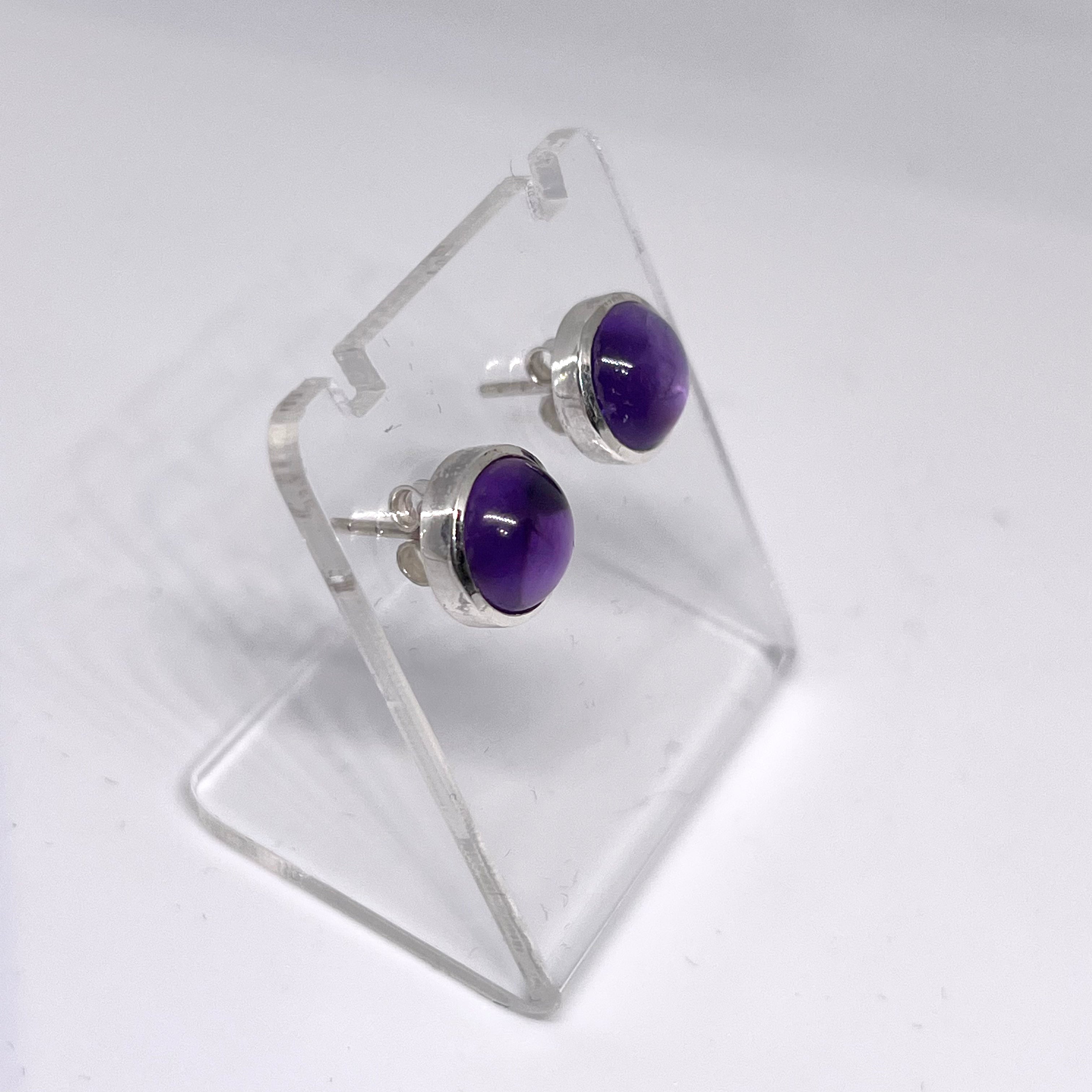 8mm Round Cabochon Bezel Set Stud Earrings - PSE019 | Dainty Jewelry for Everyday Wear, Gift for Her, Women's Fashion Accessories