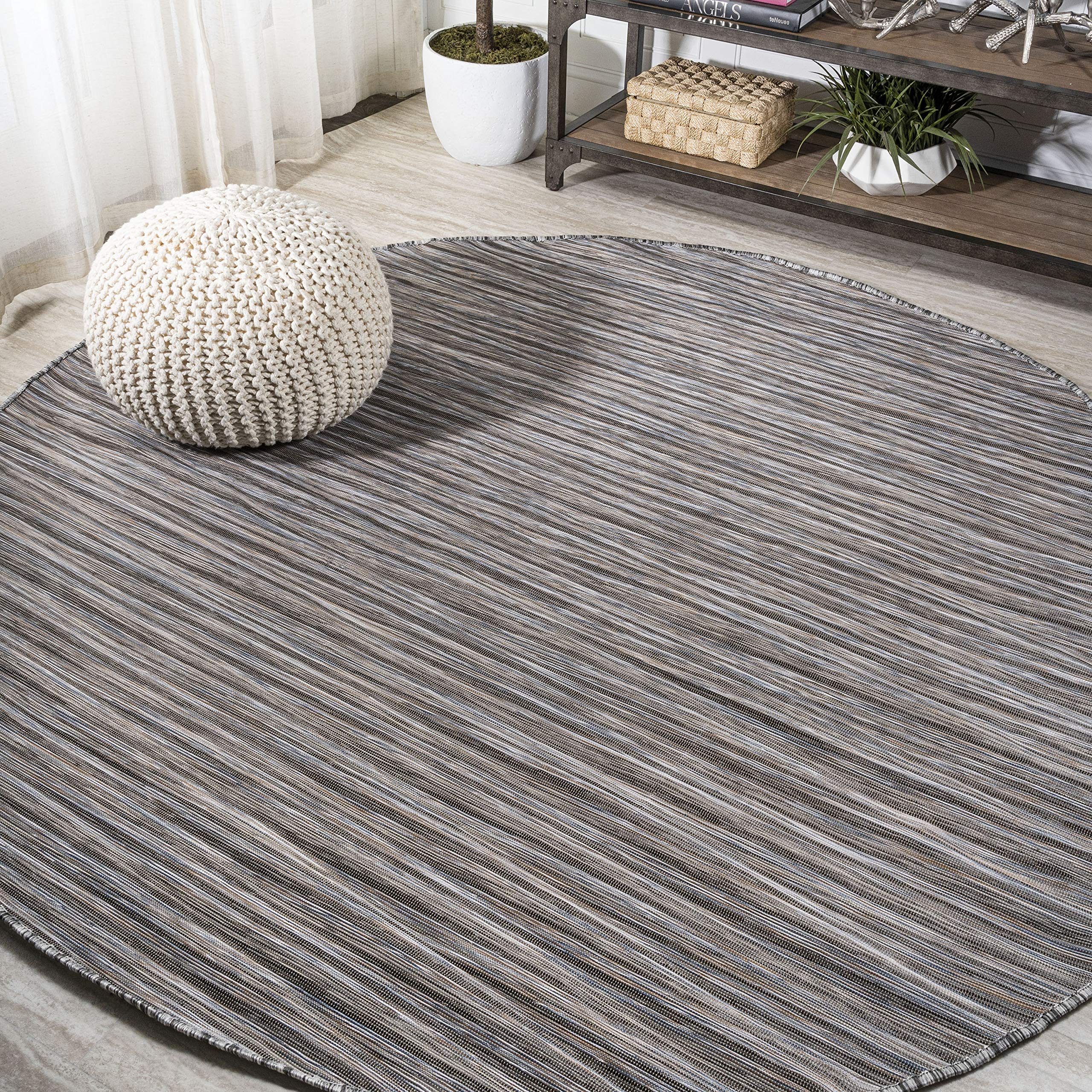 JONATHAN Y TSN102A-6R Modern Farmhouse Round Area Rug - 6' Dark Gray/Blue Pinstripe Indoor Outdoor Rug, Non-Shedding & Easy Clean - Perfect for Bedroom, Kitchen, Backyard, Patio & Coastal Decor