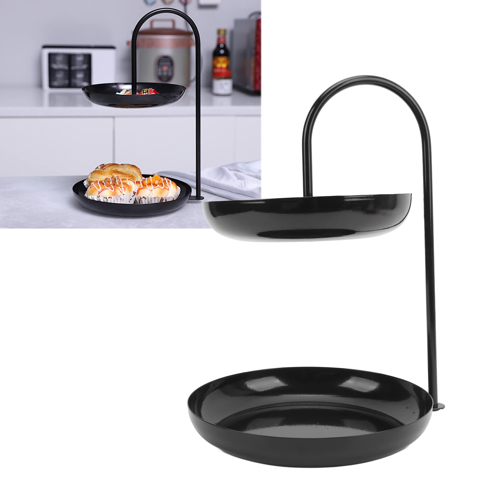 Elegant Black Double Layer Iron Serving Platter - Classic Fruit Tray for Kitchen, Office, Cafe | Durable Decorative Display for Fruits, Appetizers & Desserts | Perfect for Entertaining, Buffets & Reception Desks