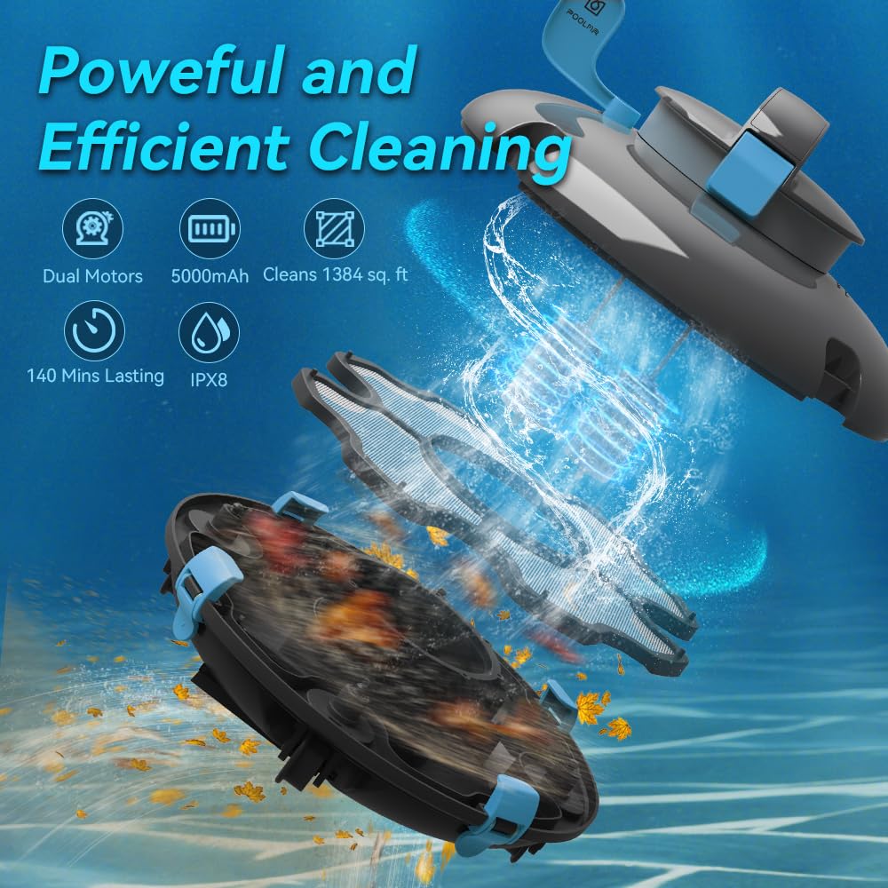 Cordless Robotic Pool Cleaner for Above Ground Pools - 140 Min Runtime, 52 Ft/Min Cleaning Speed, Dual-Motor, IPX8 Waterproof, Self-Parking - Ideal for Flat Swimming Pools (GreenBlack) - Perfect for Inground & Above Ground Pool Maintenance, Weekly Cleaning & Debris Removal