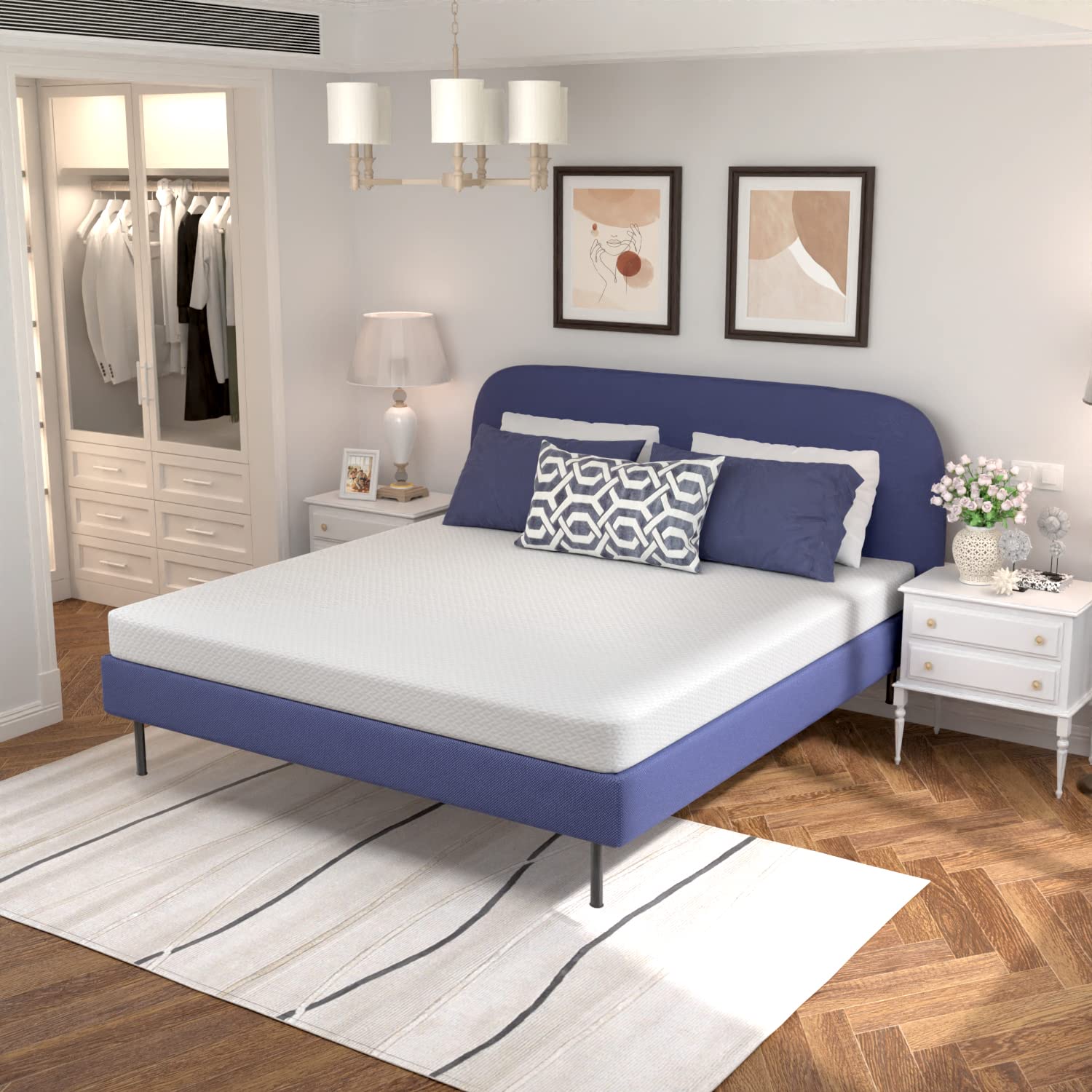 King Size Mattress - 6 Inch Green Tea Cooling Gel Memory Foam, Fiberglass Free, Medium-Firm Support, Pressure Relief & Temperature Regulation, CertiPUR-US Certified, White - Perfect for Hot Sleepers & Back Pain Relief, Bedroom Upgrade with Easy Setup in a Box
