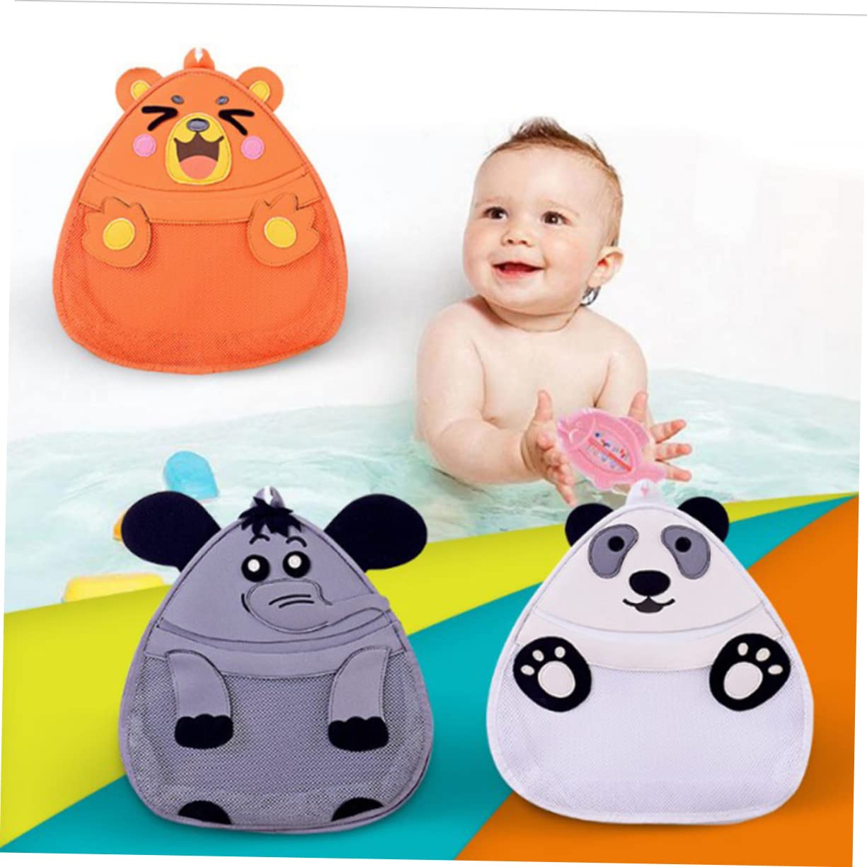 UPKOCH 3-Pack Waterproof Toy Storage Bags with Hooks - Bathroom Organizer for Kids Bath Toys, Stuffed Animals & Pool Accessories - Perfect for Shower, Bathtub & Beach Use
