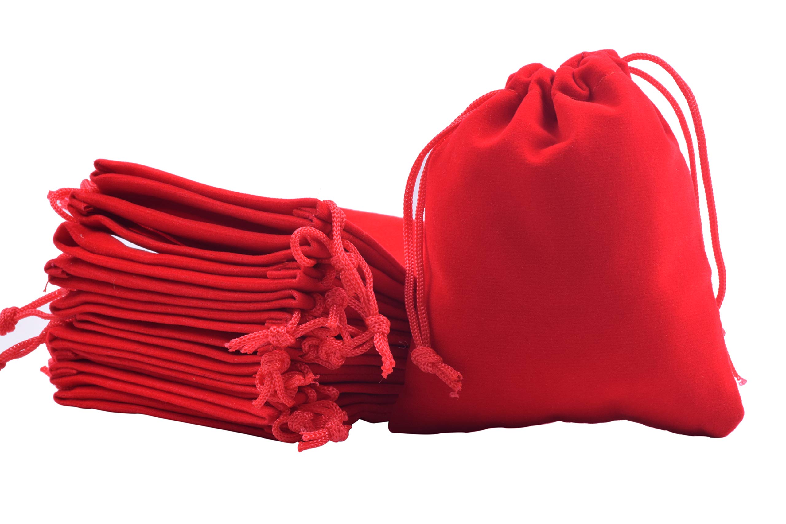 20pcs Red Velvet Drawstring Gift Bags - 5.2x7.2 Inch Jewelry Pouches for Wedding Favors, Party Favors, Candy Bags - Perfect for Bridal Showers, Birthday Parties & Holiday Gifts