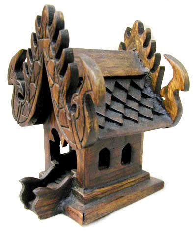 Mini Thai Spirit House Wood Carving - Handmade Buddhist Temple Altar for Home Blessing & Protection | Perfect for Meditation, Feng Shui & Spiritual Decor