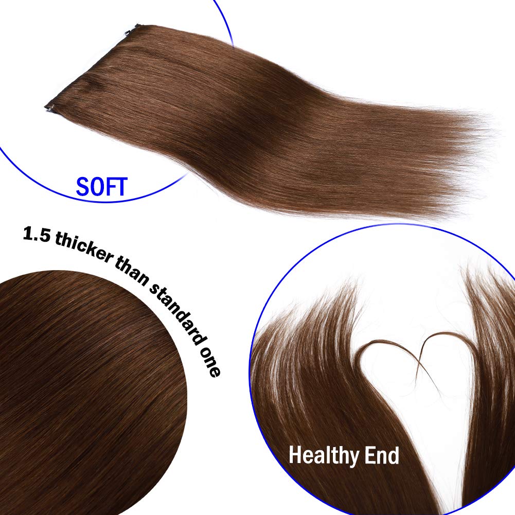 Benehair 20 Inch Thick Wire Hair Extensions - 110g Invisible Wire with Fish Line, Medium Brown Straight Remy Human Hair (#4) | Perfect for Daily Styling, Parties, Weddings & Special Occasions