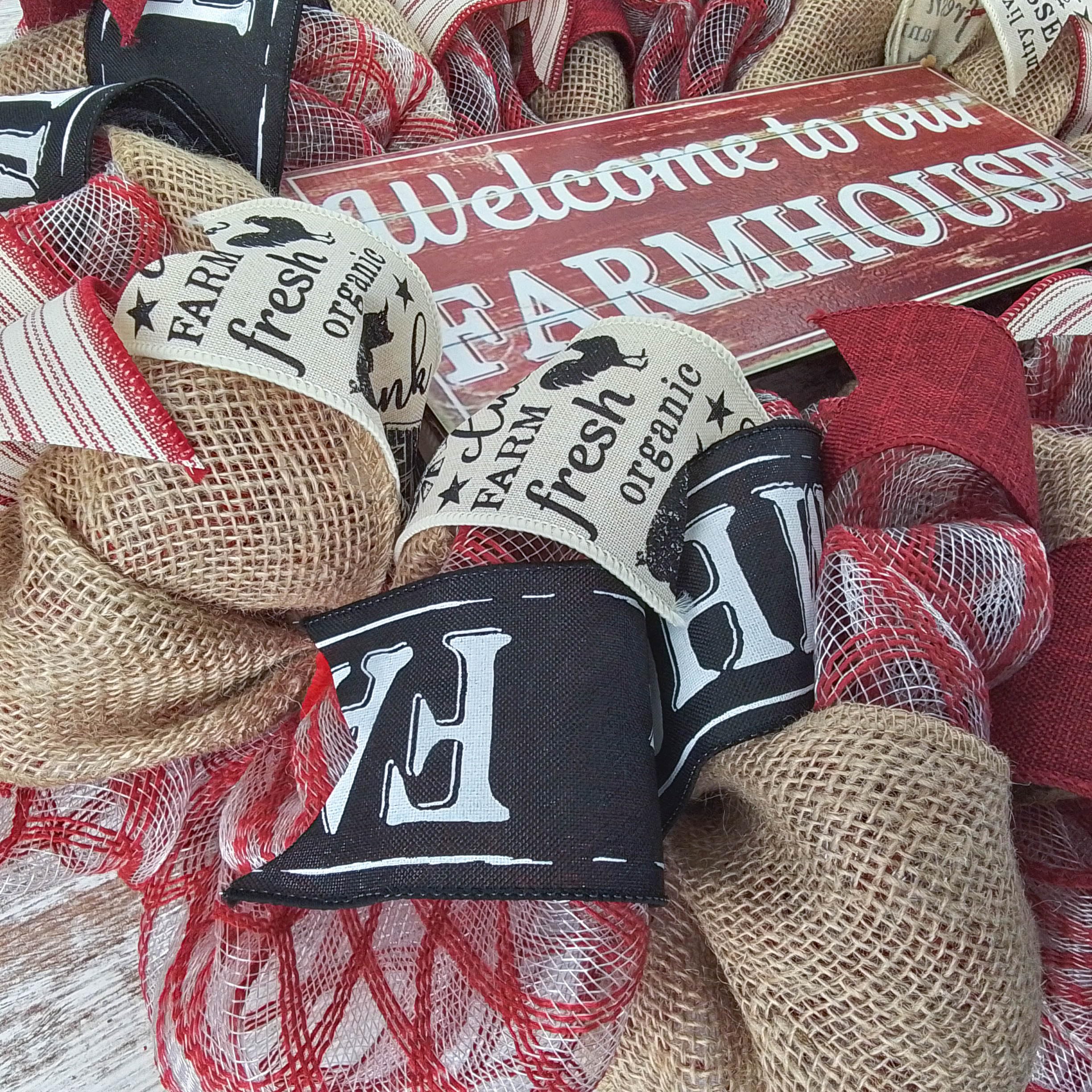 Farmhouse Wreath - Rustic Burlap Decor for Everyday & Mother's Day - Red and Black Burlap Wreath for Front Door, Wall Decor, and Seasonal Home Decorating