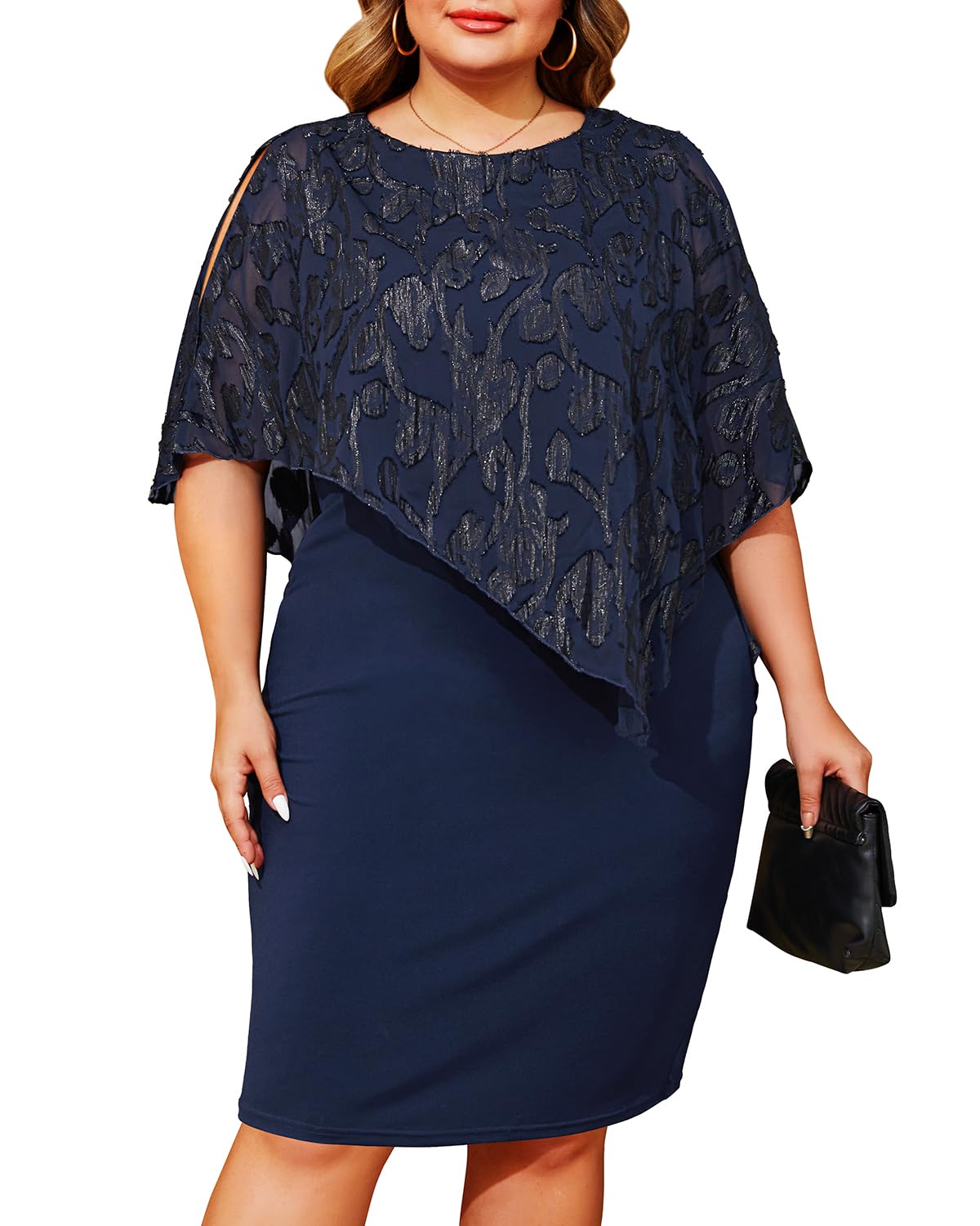 Elegant Plus Size Wedding Guest Dresses for Mother of The Bride - Semi Formal Cocktail Dress with Cape - Perfect for Weddings, Parties & Special Occasions