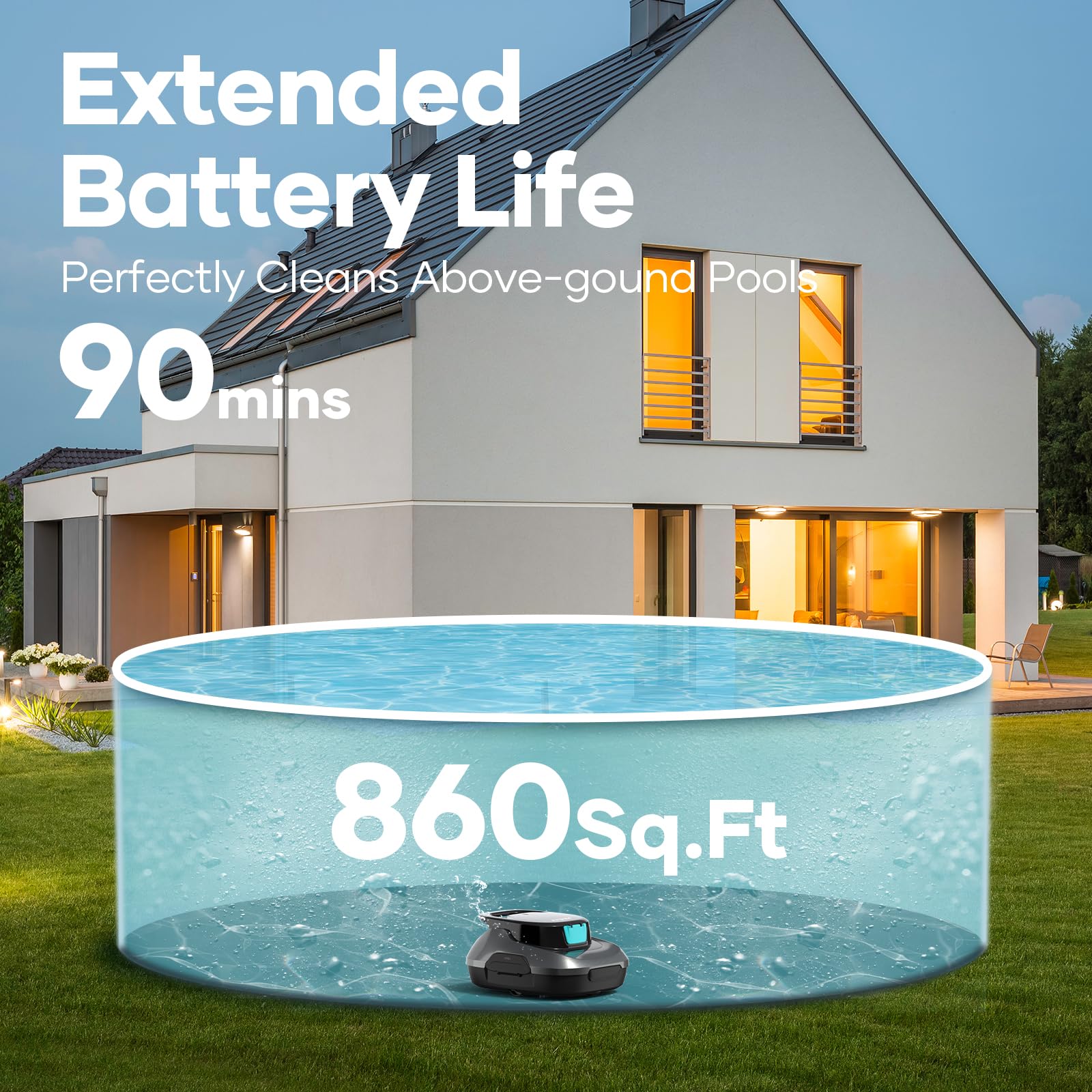 AIPER Cordless Automatic Pool Cleaner - Lightweight Robotic Pool Vacuum with Auto-Parking, Ideal for Above Ground Flat Pools up to 860 sq.ft (Gray) | Perfect for In-Ground & Above Ground Swimming Pools, Spas, and Backyard Cleaning