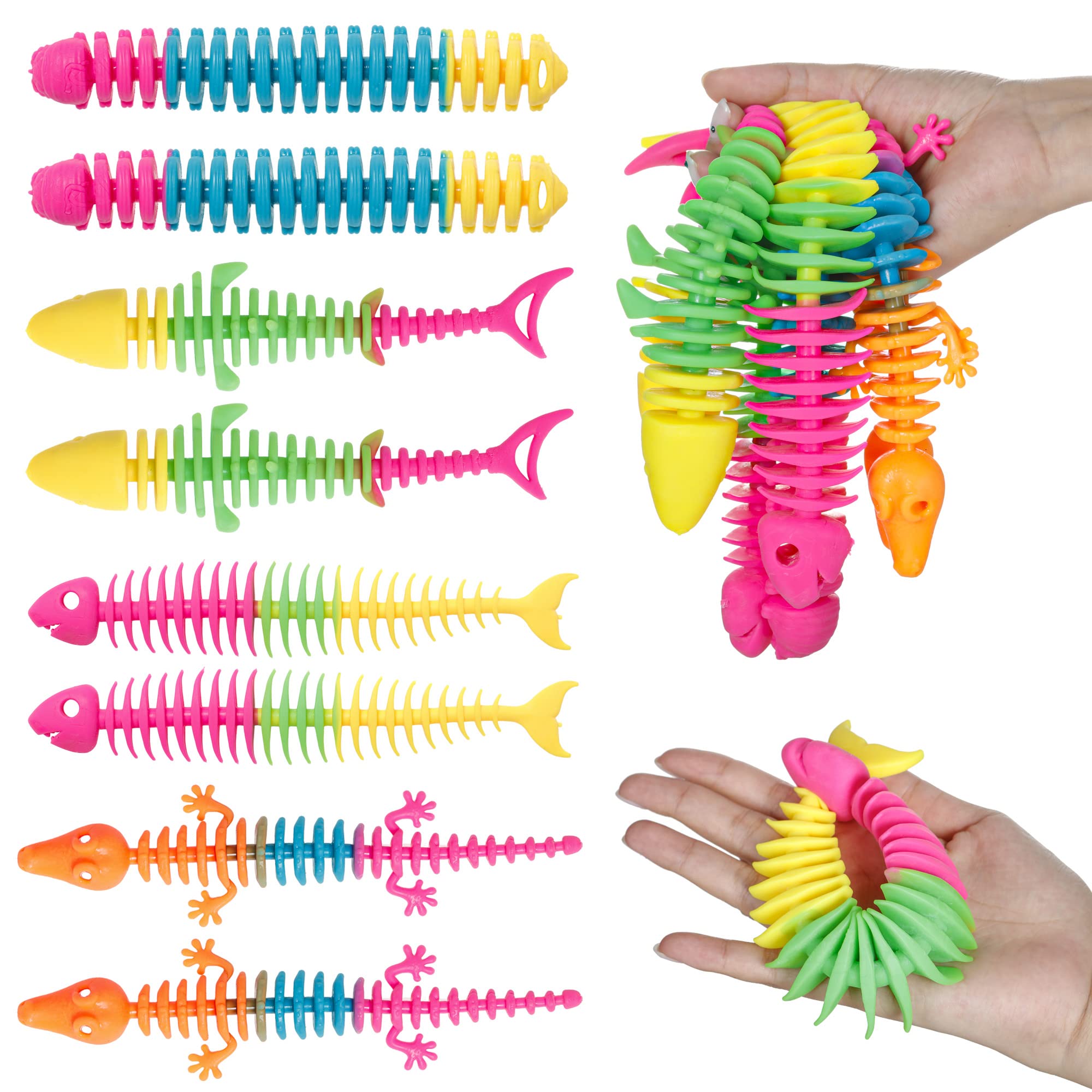 2022 Upgraded 4-Pack Tricolor Sensory Fidget Toys - Stress Relief Fishbone Bungee Cord Bracelets & Necklaces for Kids & Adults with ADHD, OCD, Autism - Anxiety Relief, Focus Improvement for School, Office & Travel