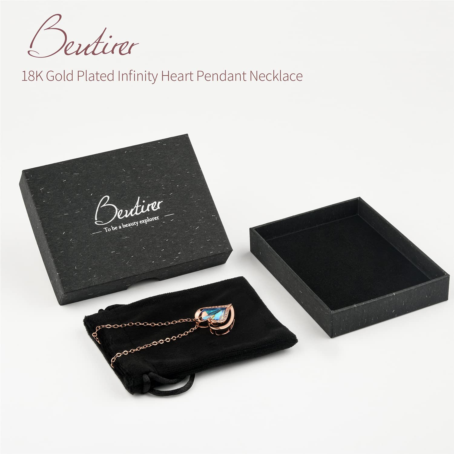 Beutirer Love Heart Necklace for Women - 18K White/Rose Gold Plated Adjustable Pendant Necklace | Romantic Gift for Wife, Mom, Girlfriend | Perfect for Valentine's Day, Birthday & Anniversary | Elegant Jewelry for Date Night & Special Occasions