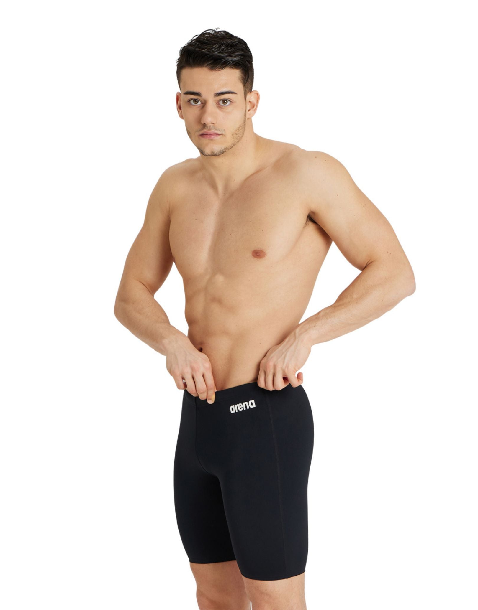 Team Solid Swim Jammer for Men - High Performance Competitive Swimwear - Black/White - Ideal for Lap Swimming, Swim Training & Water Sports