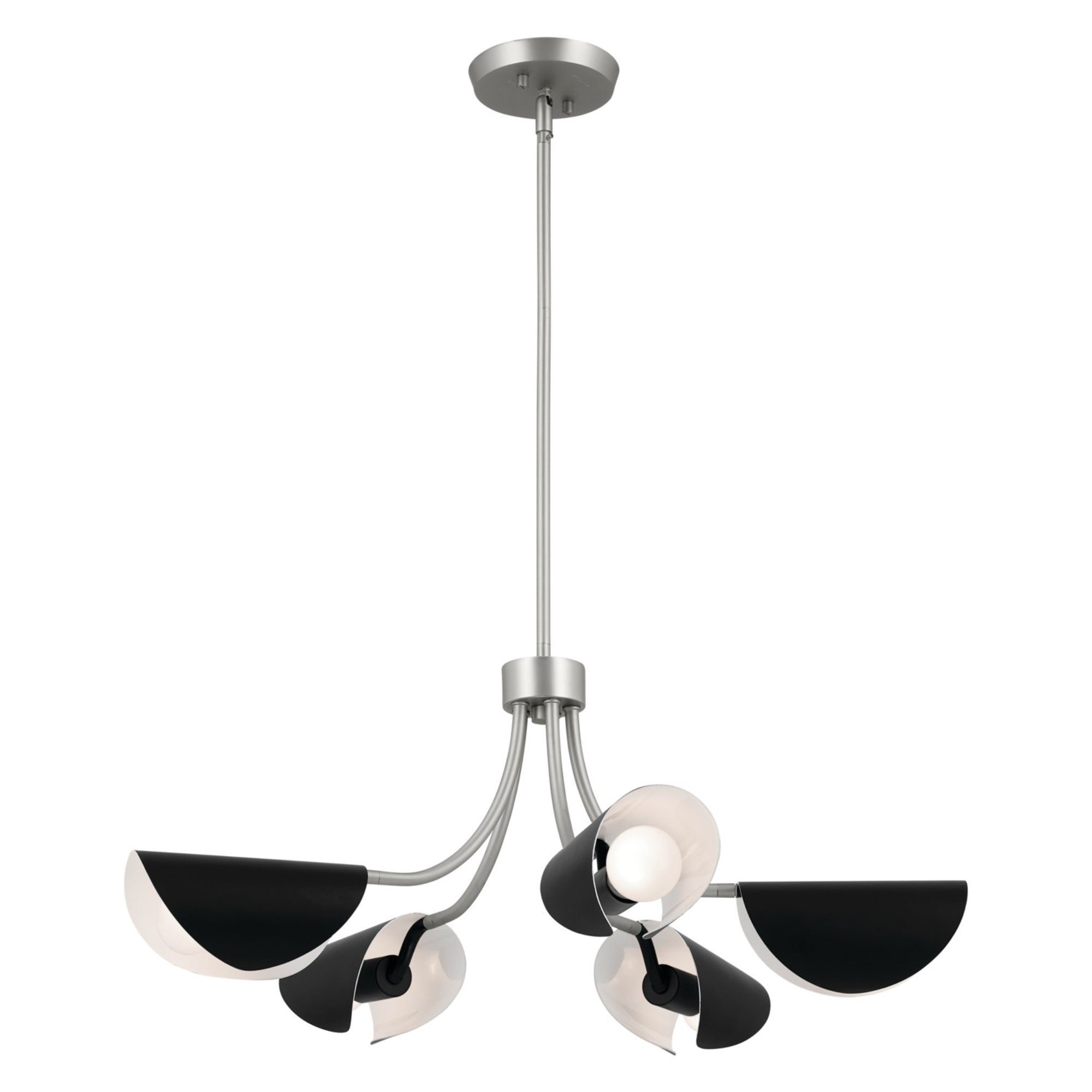 Arcus 29-inch 5-Light Modern Chandelier with Satin Nickel Finish & Black Shade - Semi-Flush Mount Ceiling Light Fixture for Dining Room, Bedroom, or Living Room