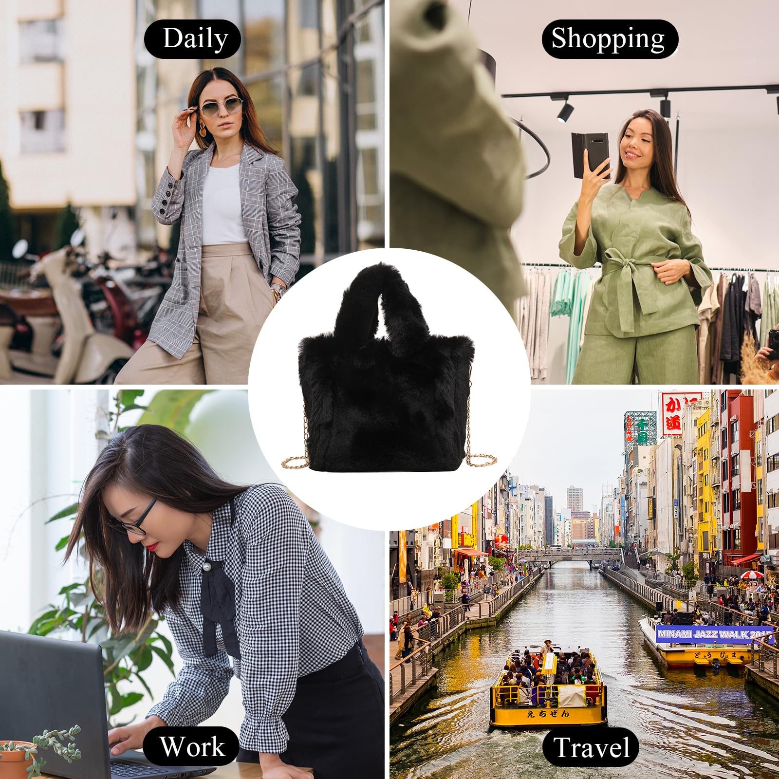 Fluffy Faux Fur Tote Bag for Women - Soft Plush Shoulder Purse for Daily Use