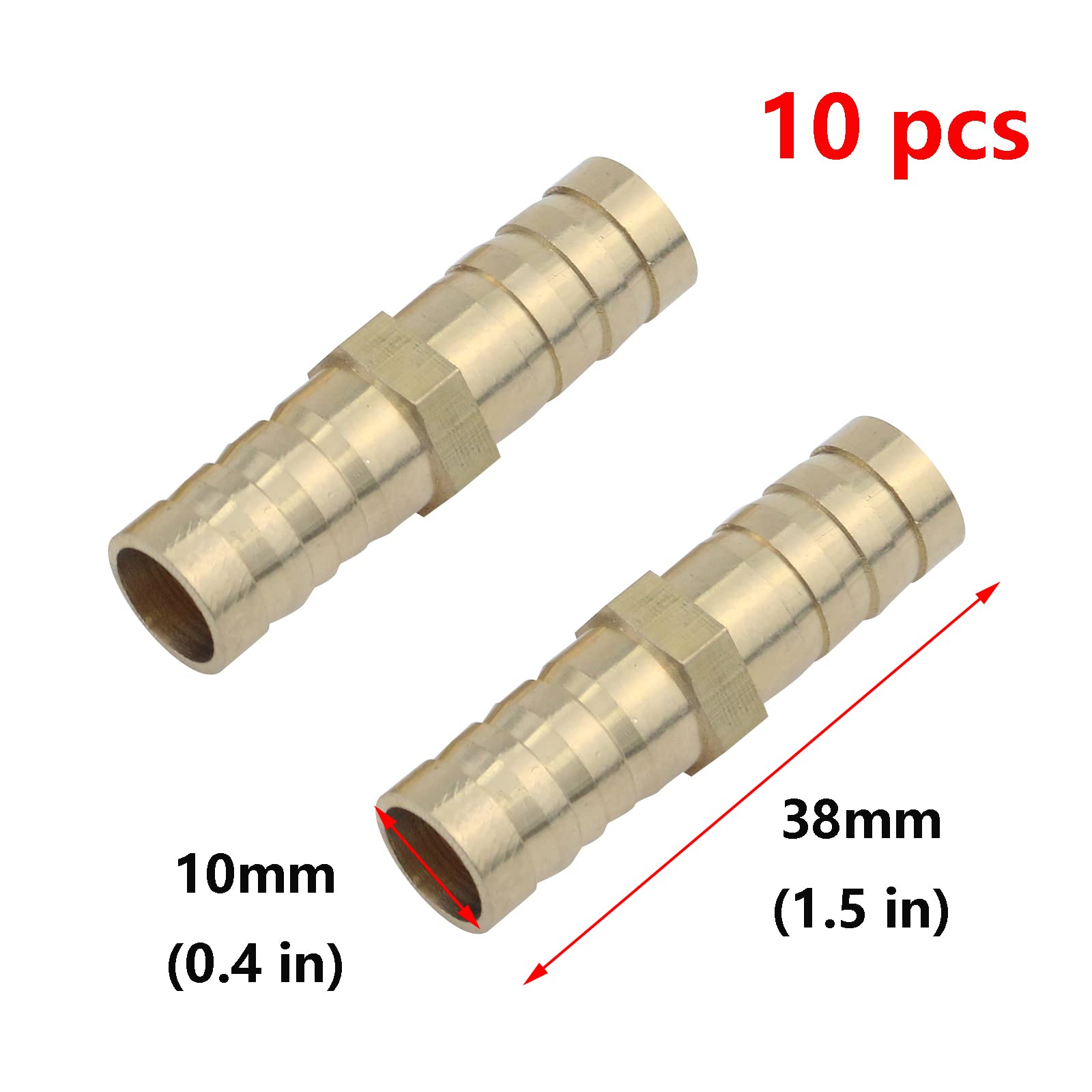 Antrader 3/8 Inch Brass Barb Hose Fitting - Straight PEX Pipe Union Connector - 10 Pack for Plumbing, Irrigation, and DIY Water Supply Systems