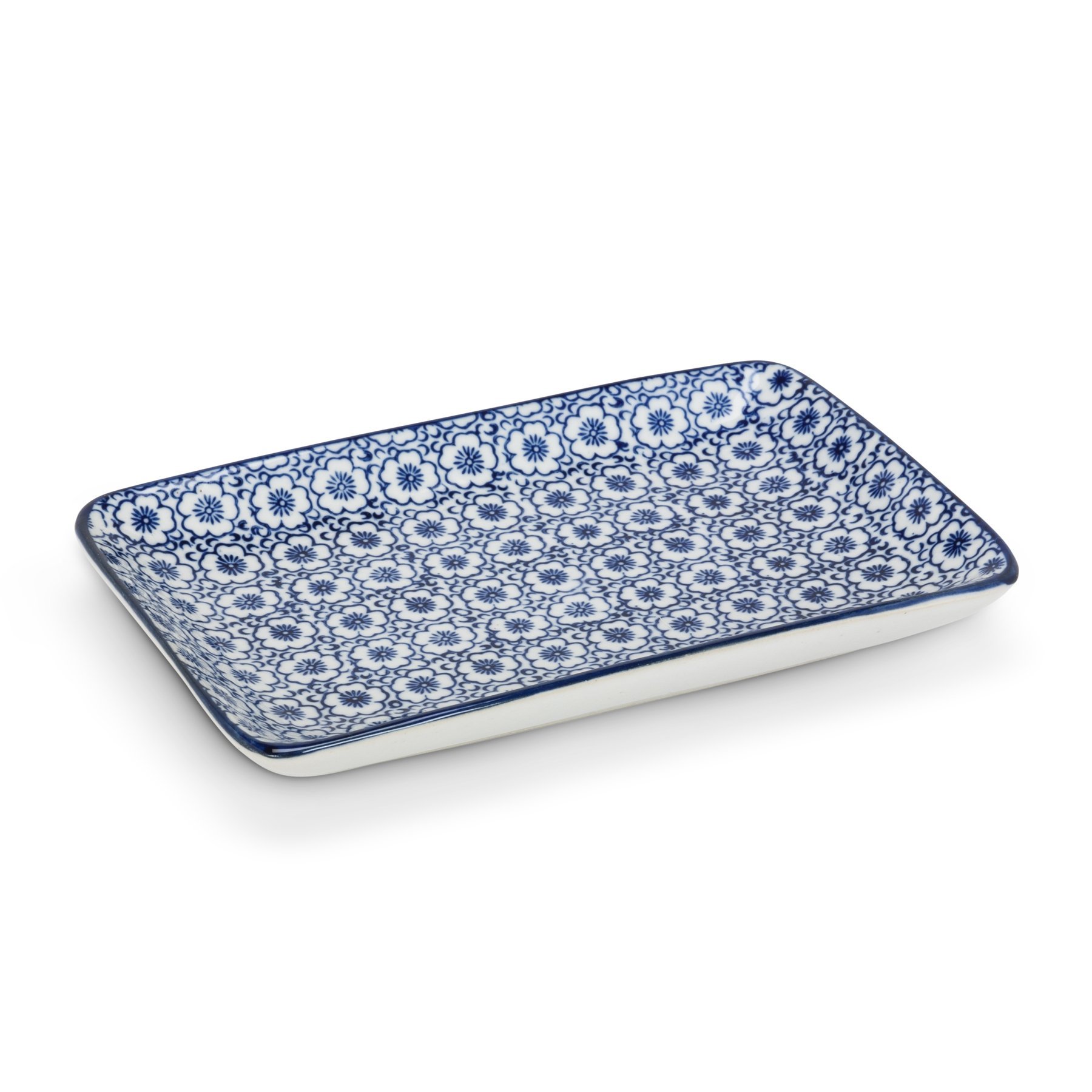 Abbott Collection 6-Piece Porcelain Plate Set - 4x7 Inch Rectangular Plates in Blue & White - Perfect for Dinner Parties, Home Decor & Gift Giving