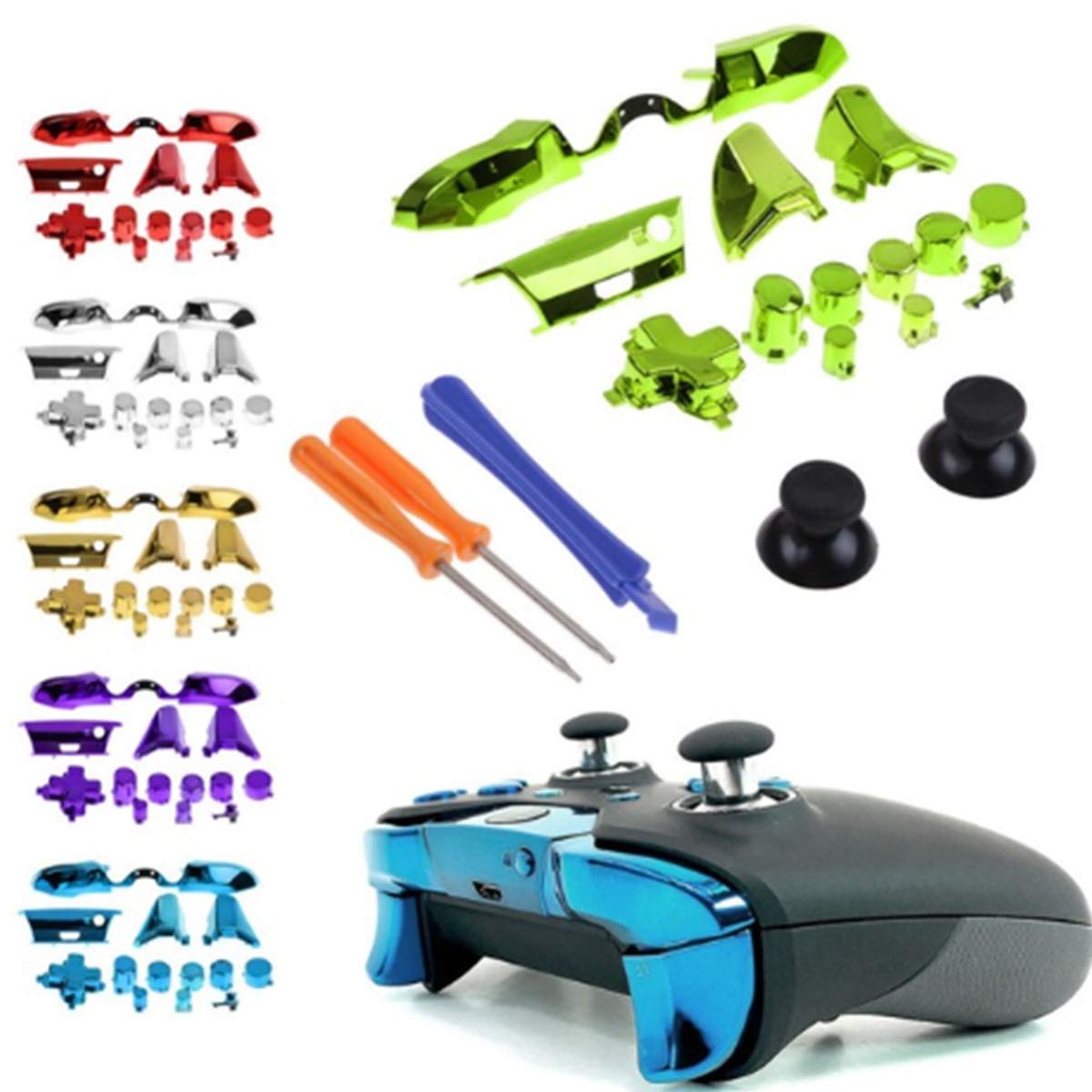 Xbox One Elite Controller Full Button Kit - Dpad, RT LT RB LB ABXY Guide Trigger Bumper Buttons Set + T8 T6 Screwdrivers & Crowbar (Blue) | Replacement Parts for Gaming Accessories | Perfect for DIY Repairs & Controller Customization
