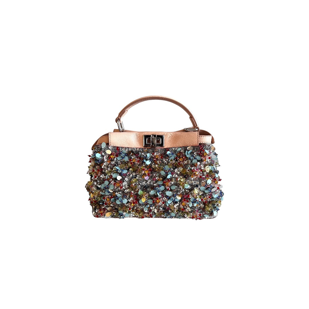 Pre-Owned Fendi Peekaboo Small Bag with Multi-Sequin & Rhinestone Design - Perfect for Evening Parties, Weddings & Special Occasions