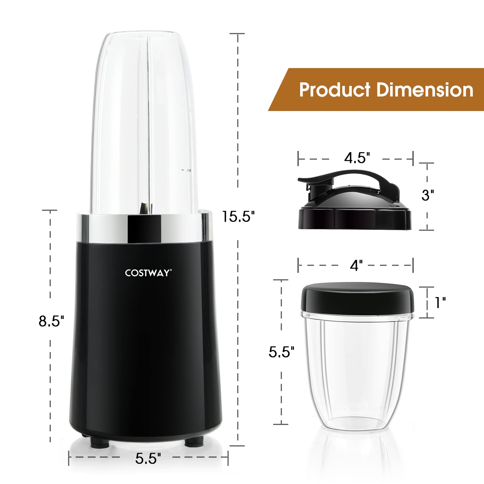 COSTWAY 1000W Personal Blender for Juices, Smoothies & Shakes - High Speed Nutri Blender with Powerful Motor - Perfect for Healthy Drinks, Protein Shakes & Meal Prep - Black