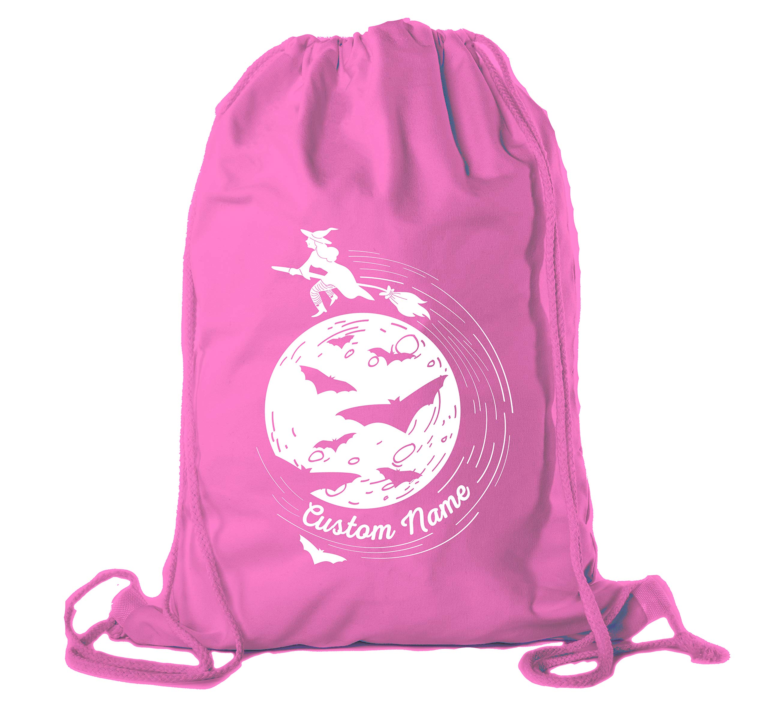 Halloween Witch Moon Bats Cotton Tote Bag - Custom Printed Trick or Treat Candy Bags for Kids, Party Favors & Spooky Decor