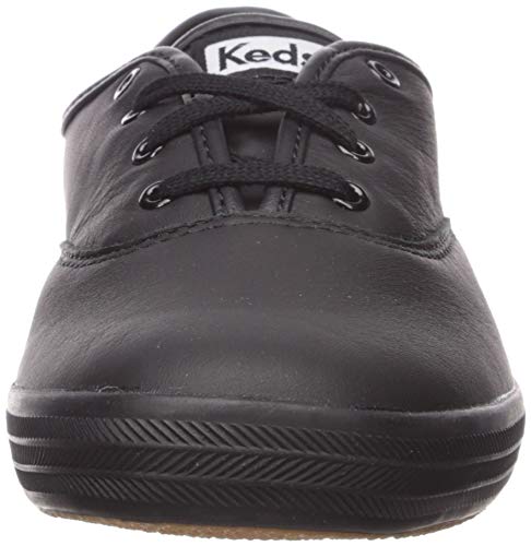 Keds Women's Champion Black Leather Wide Width Sneakers Size 13 - Comfortable Casual Shoes for Walking, Work & Everyday Wear