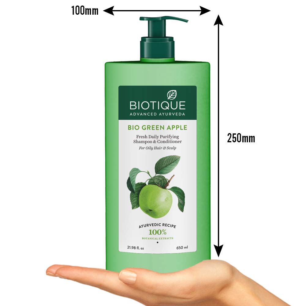 Biotique Bio Kelp Protein Shampoo for Hair Loss Treatment & Regrowth - 340ml | Biotique Bio Green Apple Purifying Shampoo & Conditioner Set for Oily Scalp - 650ml | Daily Hair Care for Thicker, Healthier Locks | Perfect for Men & Women with Thinning or Greasy Hair